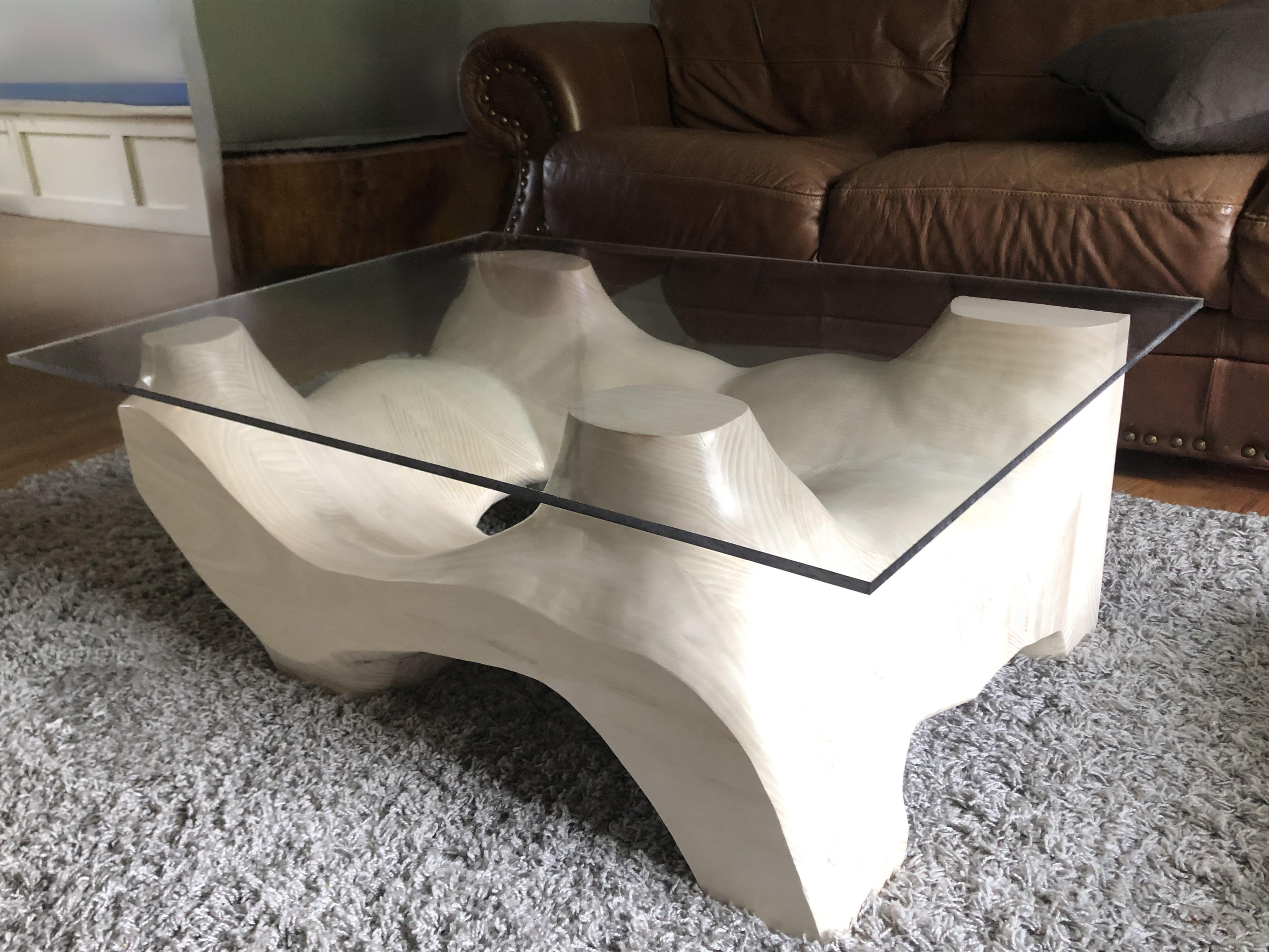 Modern Hand-Carved Bleached White Ash Flow Coffee Table For Sale