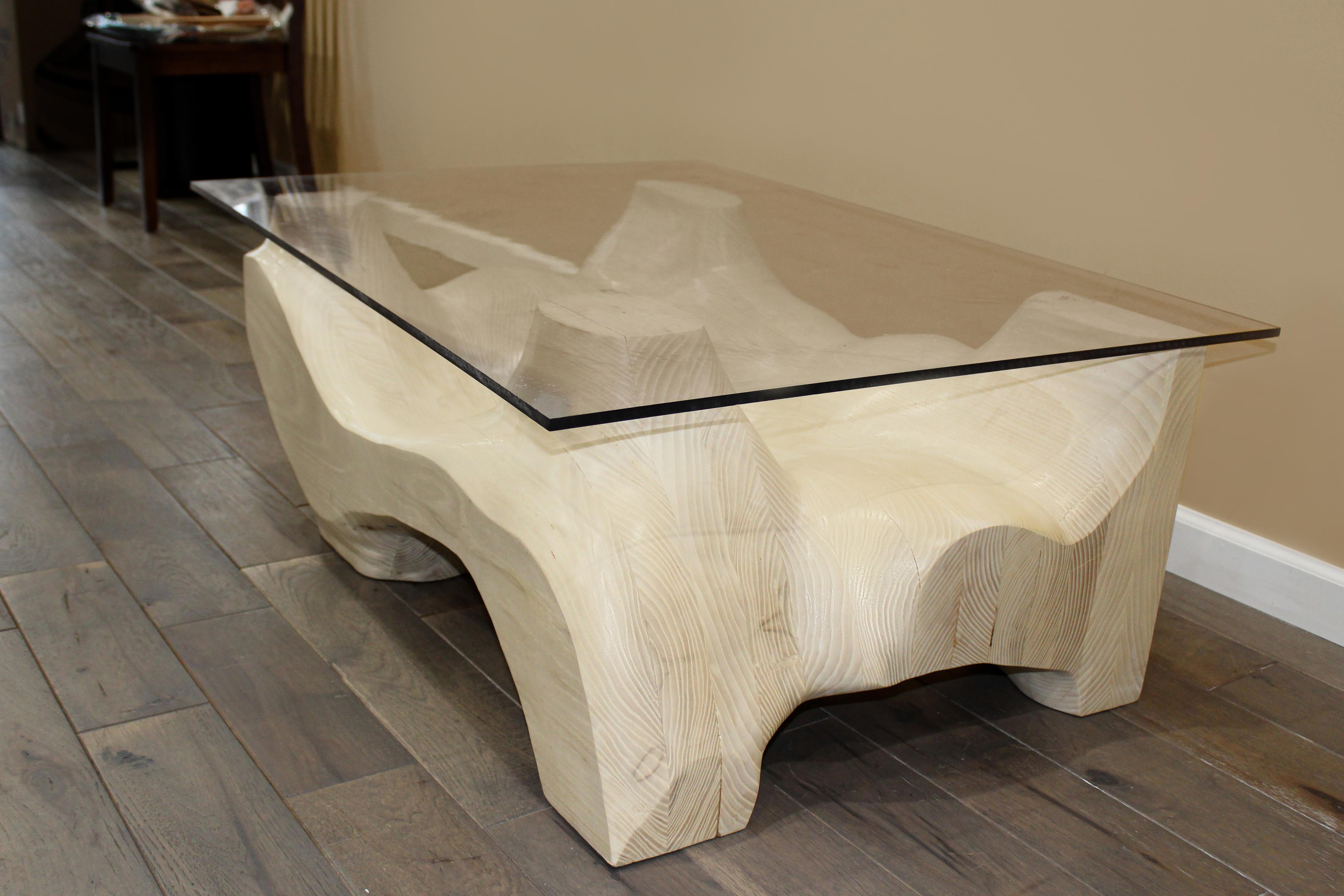 Contemporary Hand-Carved Bleached White Ash Flow Coffee Table For Sale