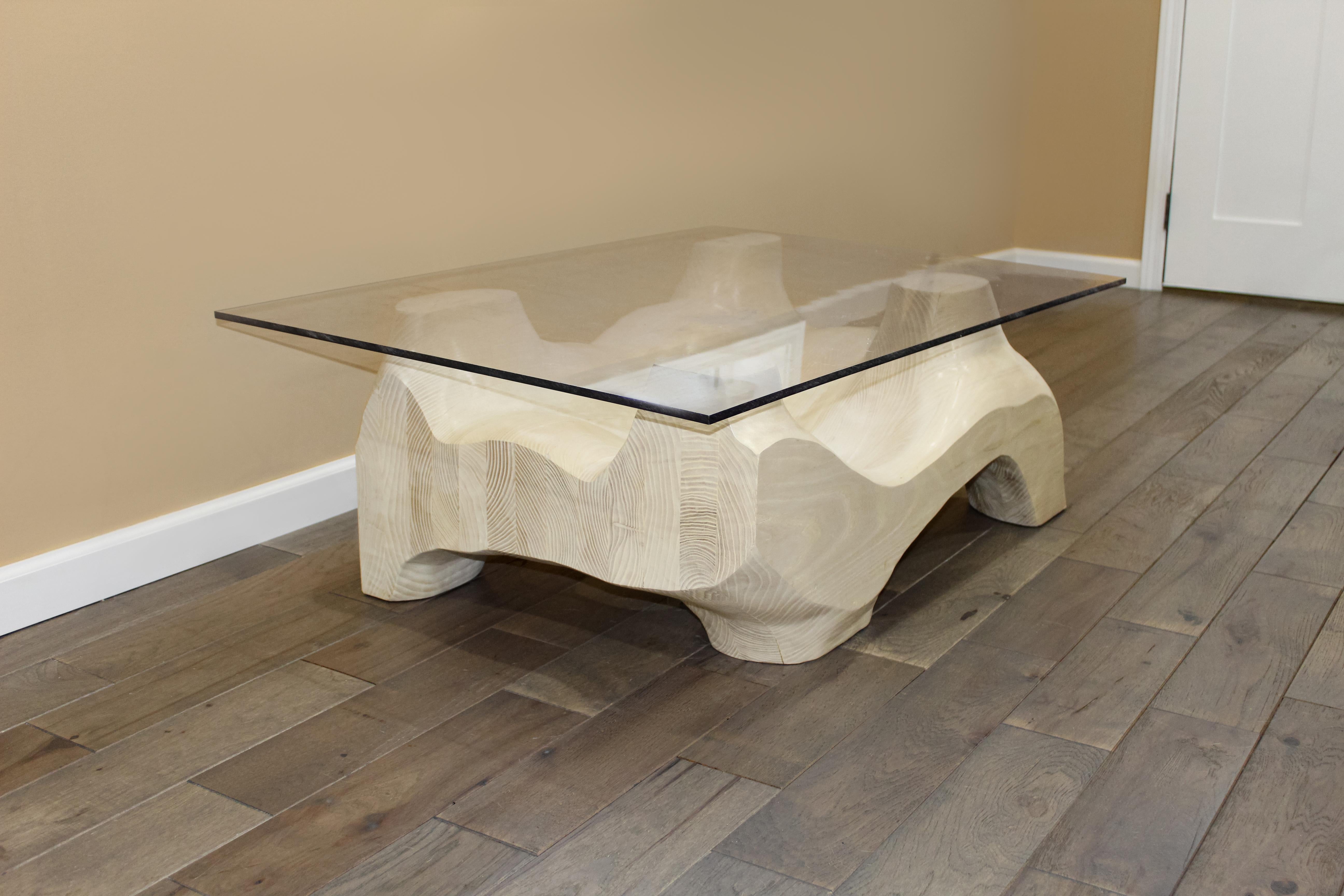 Hand-Carved Bleached White Ash Flow Coffee Table For Sale 1