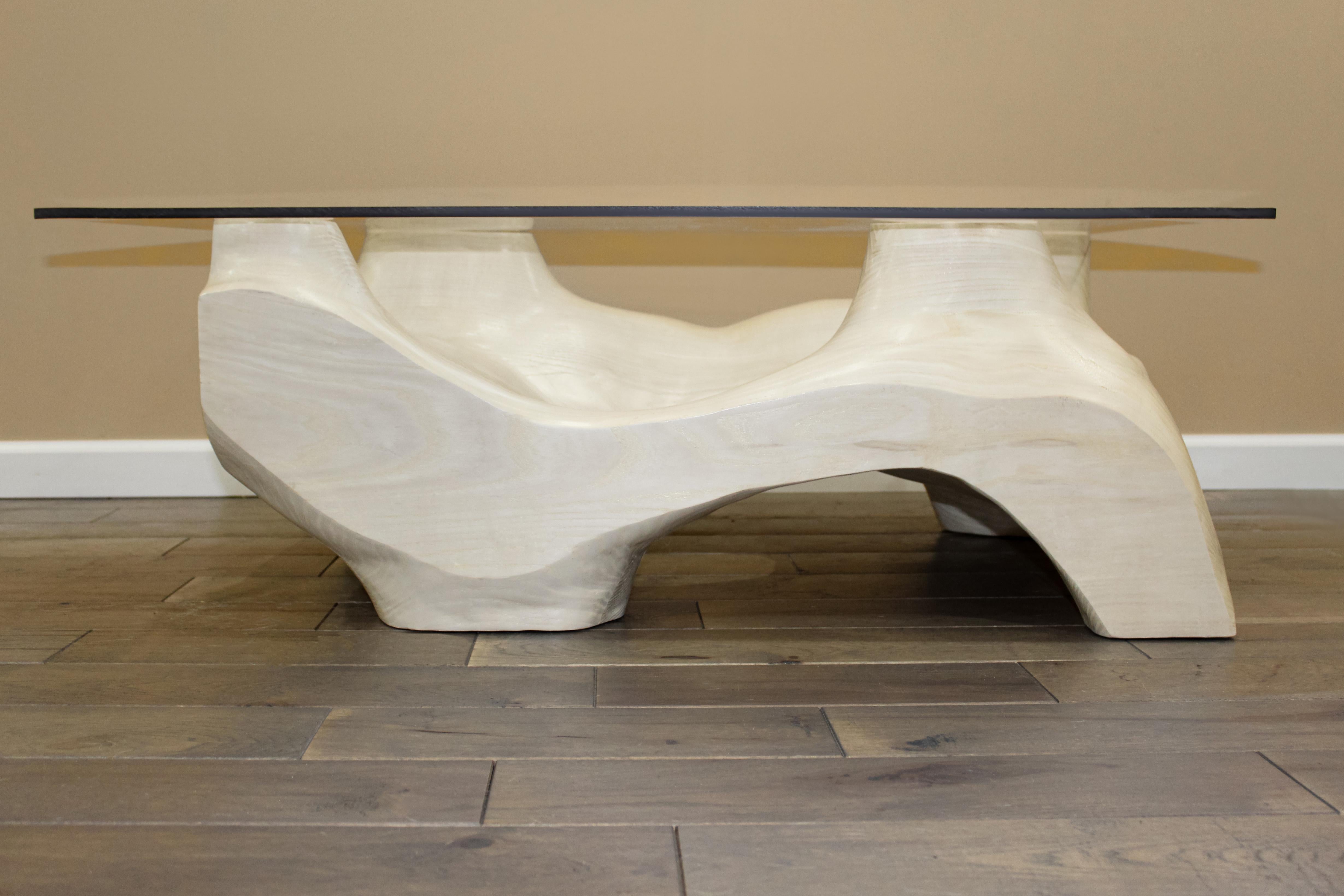 Hand-Carved Bleached White Ash Flow Coffee Table For Sale 2