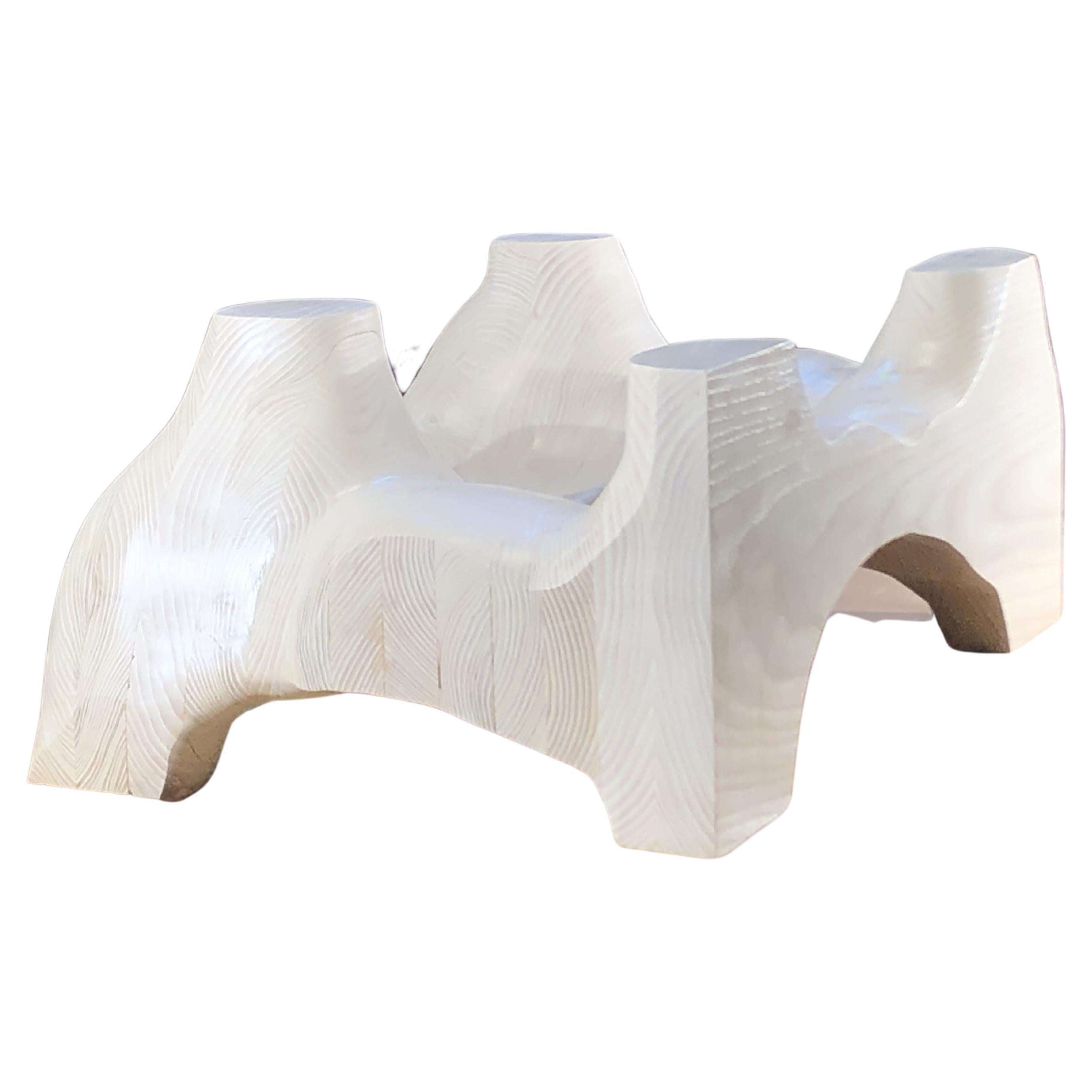 Hand-Carved Bleached White Ash Flow Coffee Table
