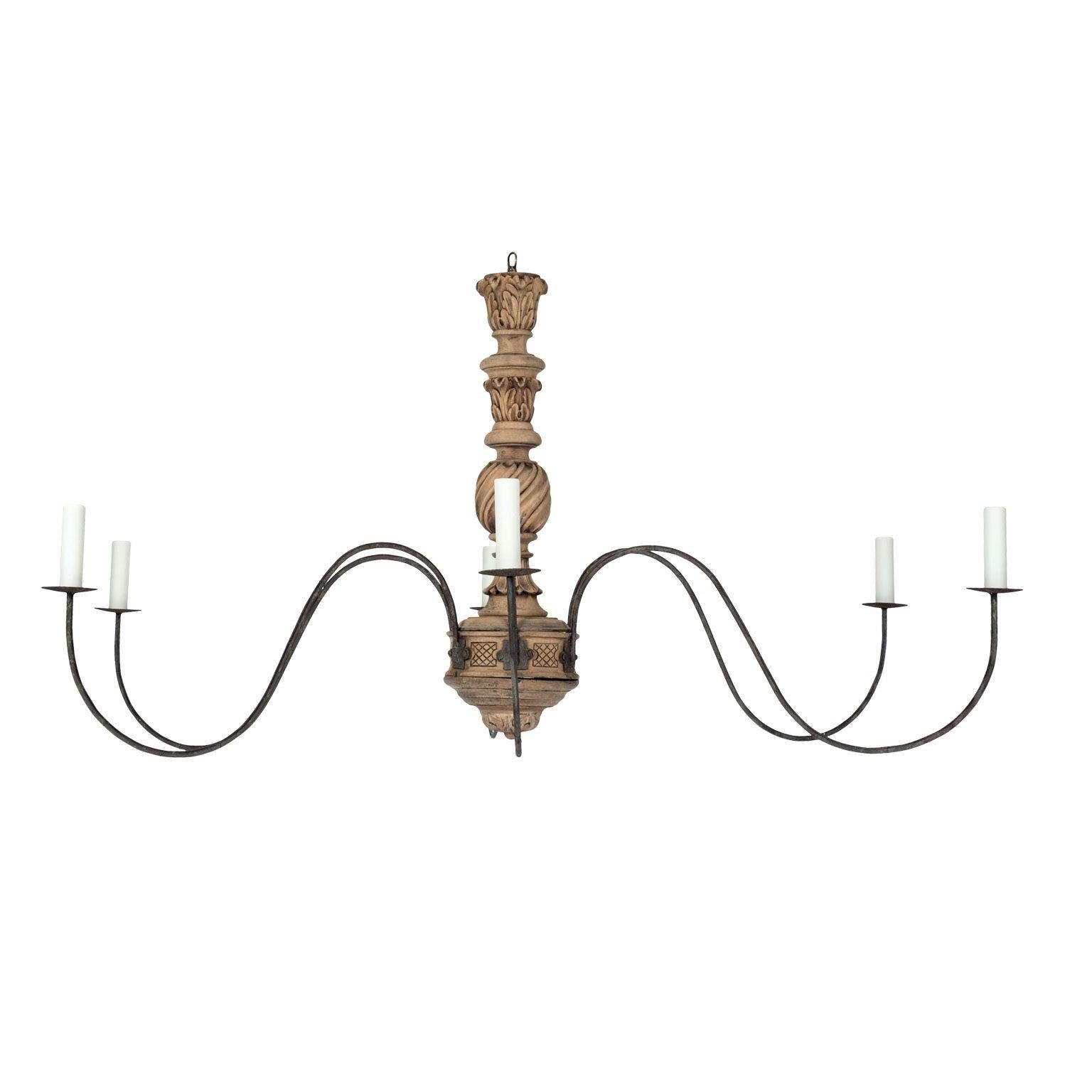 Hand-carved Bleached Wood French Chandelier For Sale 4