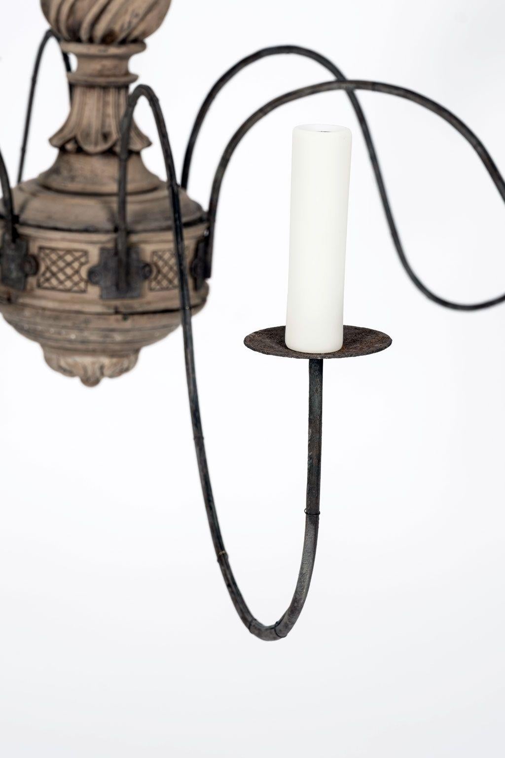 Hand-carved Bleached Wood French Chandelier For Sale 5