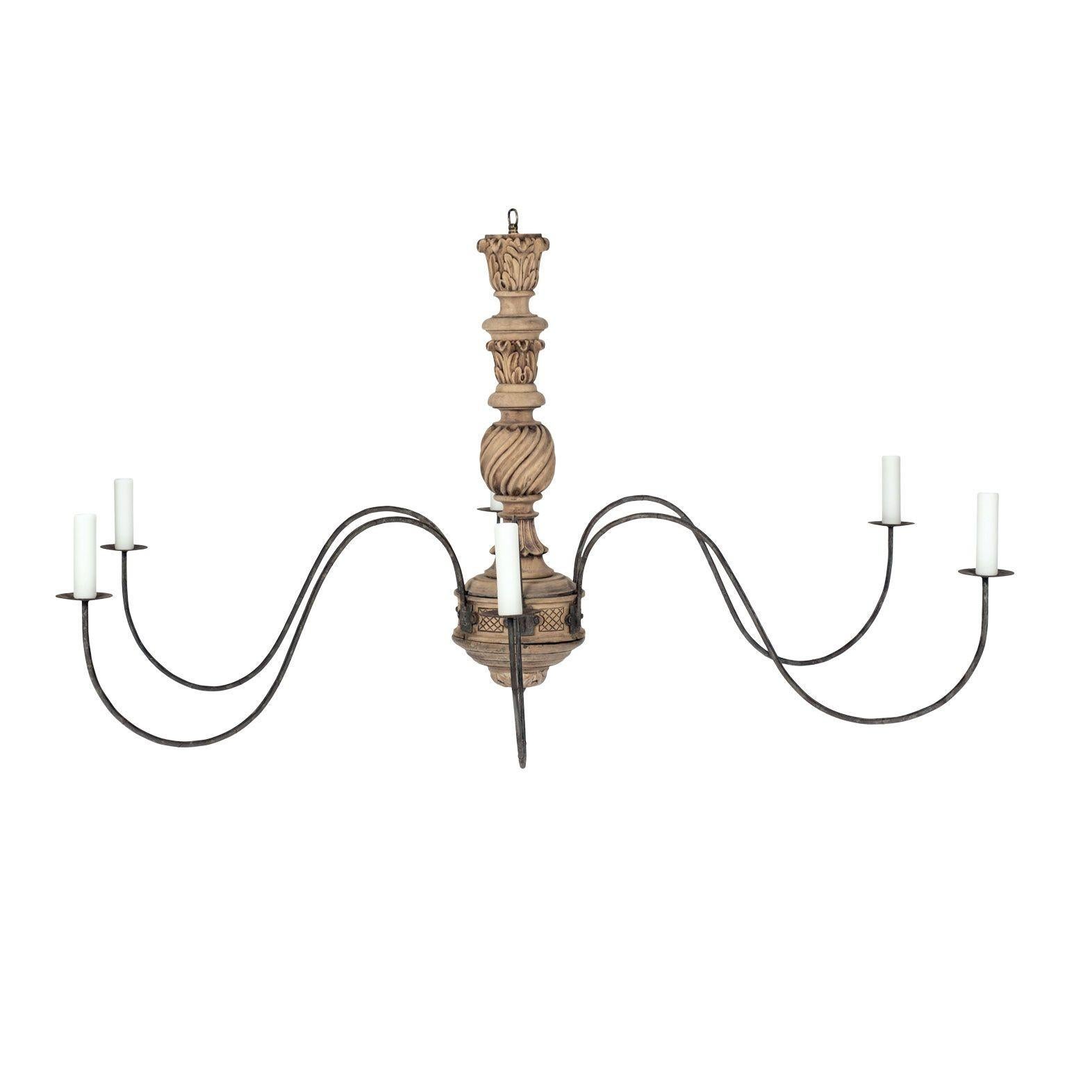 Hand-carved Bleached Wood French Chandelier For Sale 6
