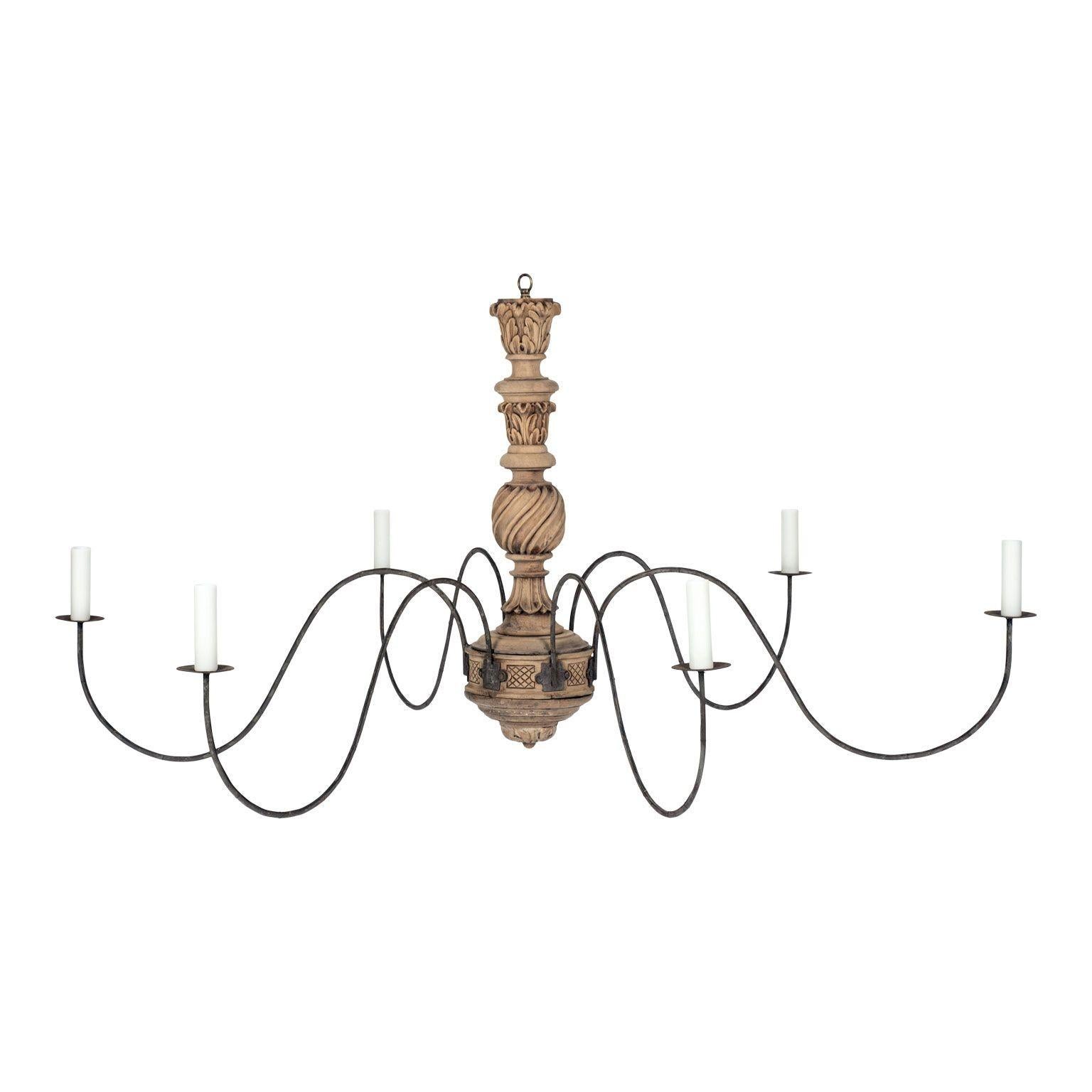 Hand-carved Bleached Wood French Chandelier For Sale 7