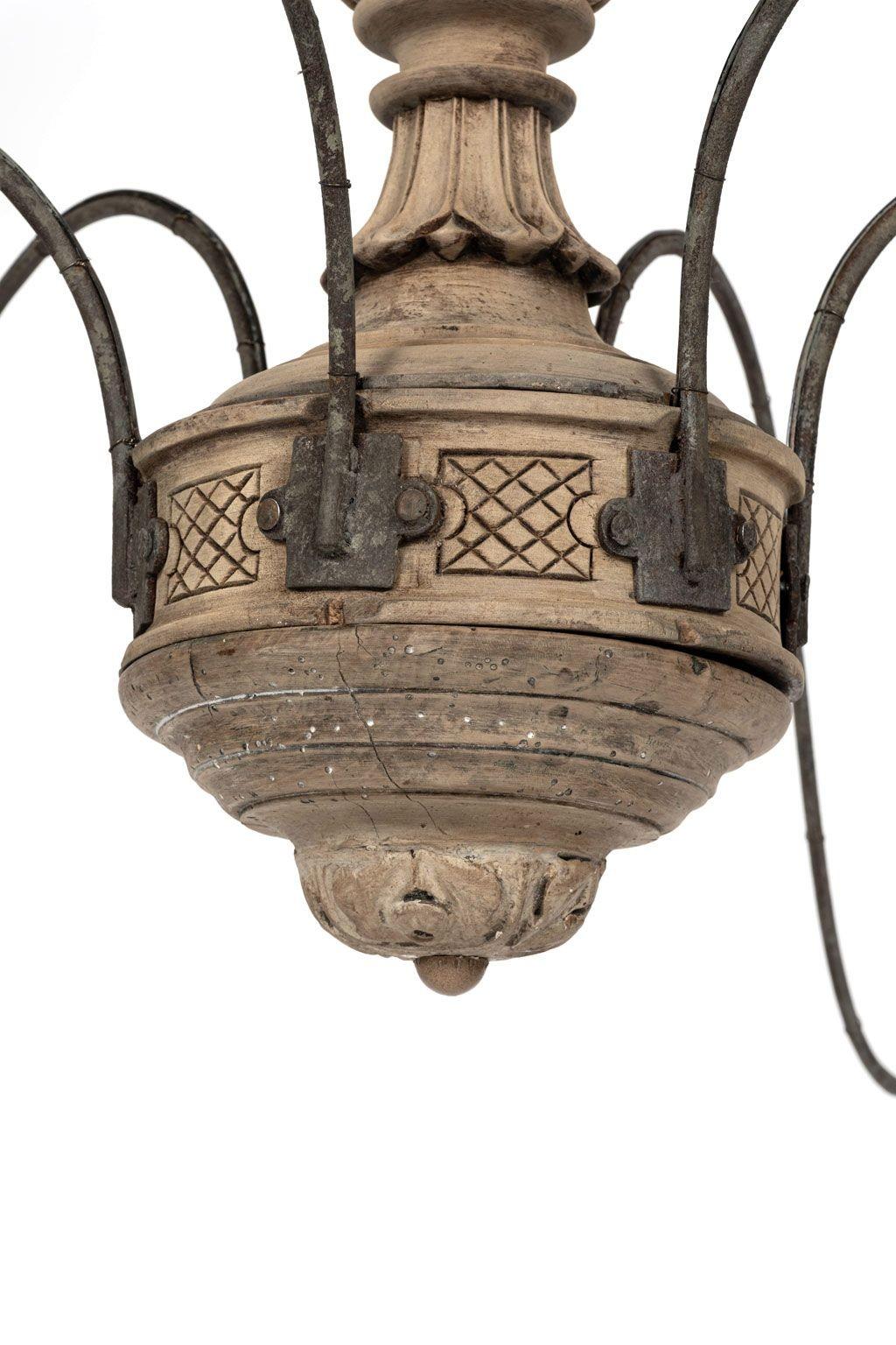 French Provincial Hand-carved Bleached Wood French Chandelier For Sale
