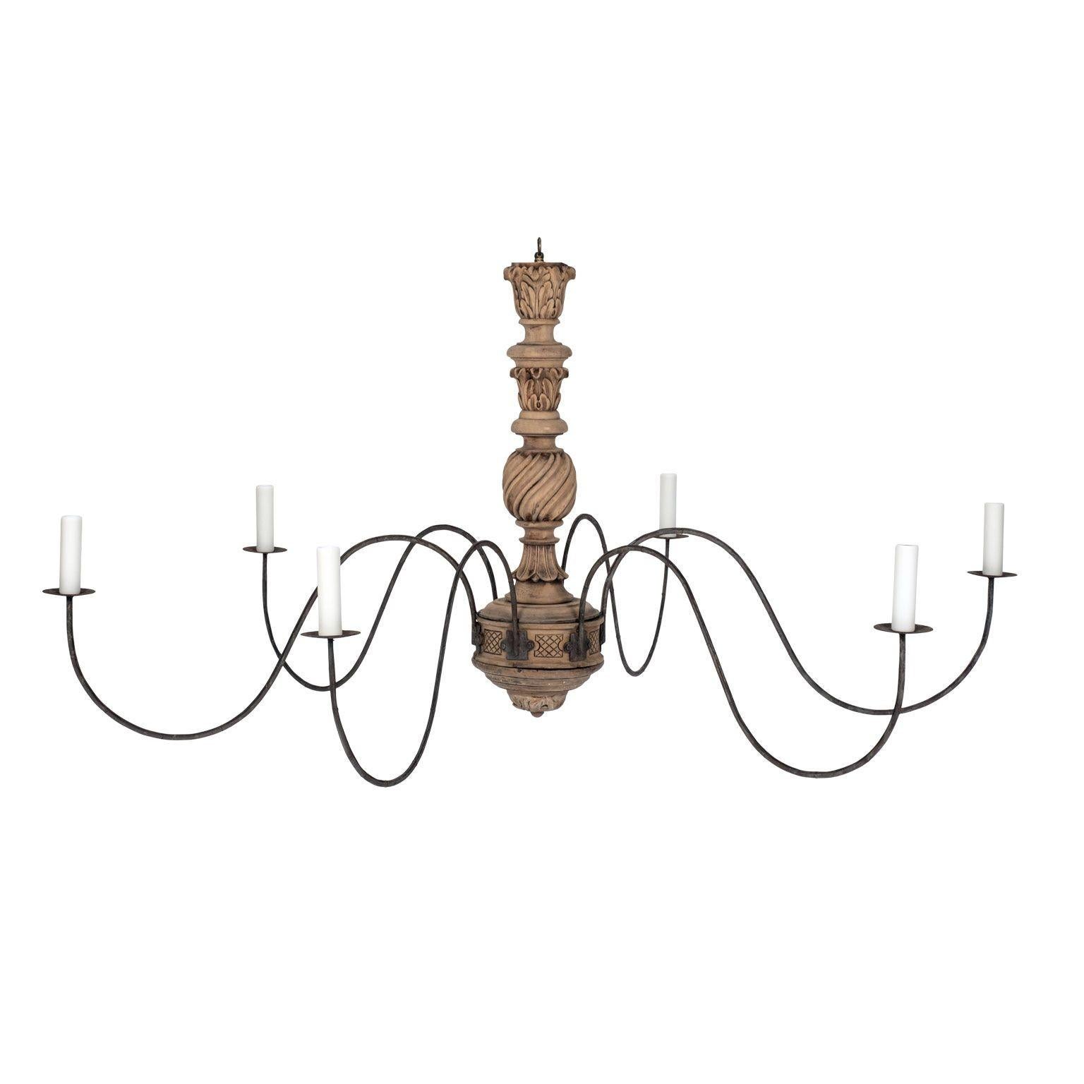 Hand-carved Bleached Wood French Chandelier For Sale 1