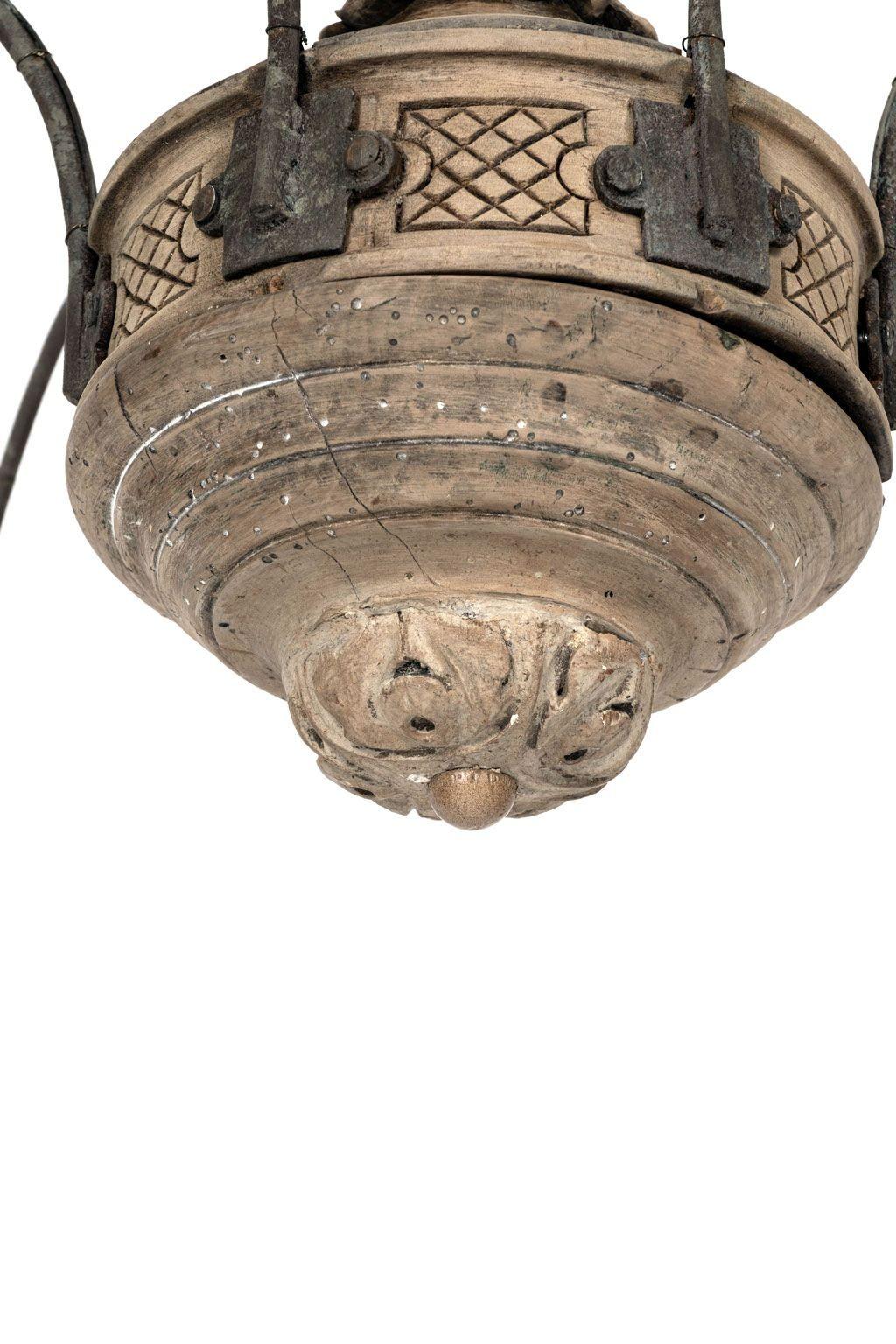 Hand-carved Bleached Wood French Chandelier For Sale 2