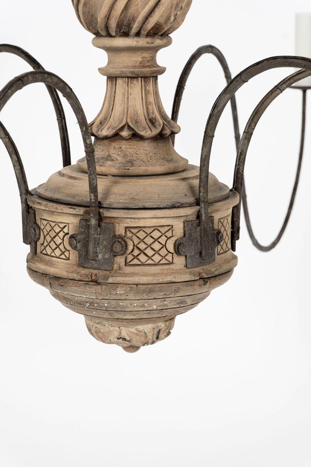 Hand-carved Bleached Wood French Chandelier For Sale 3