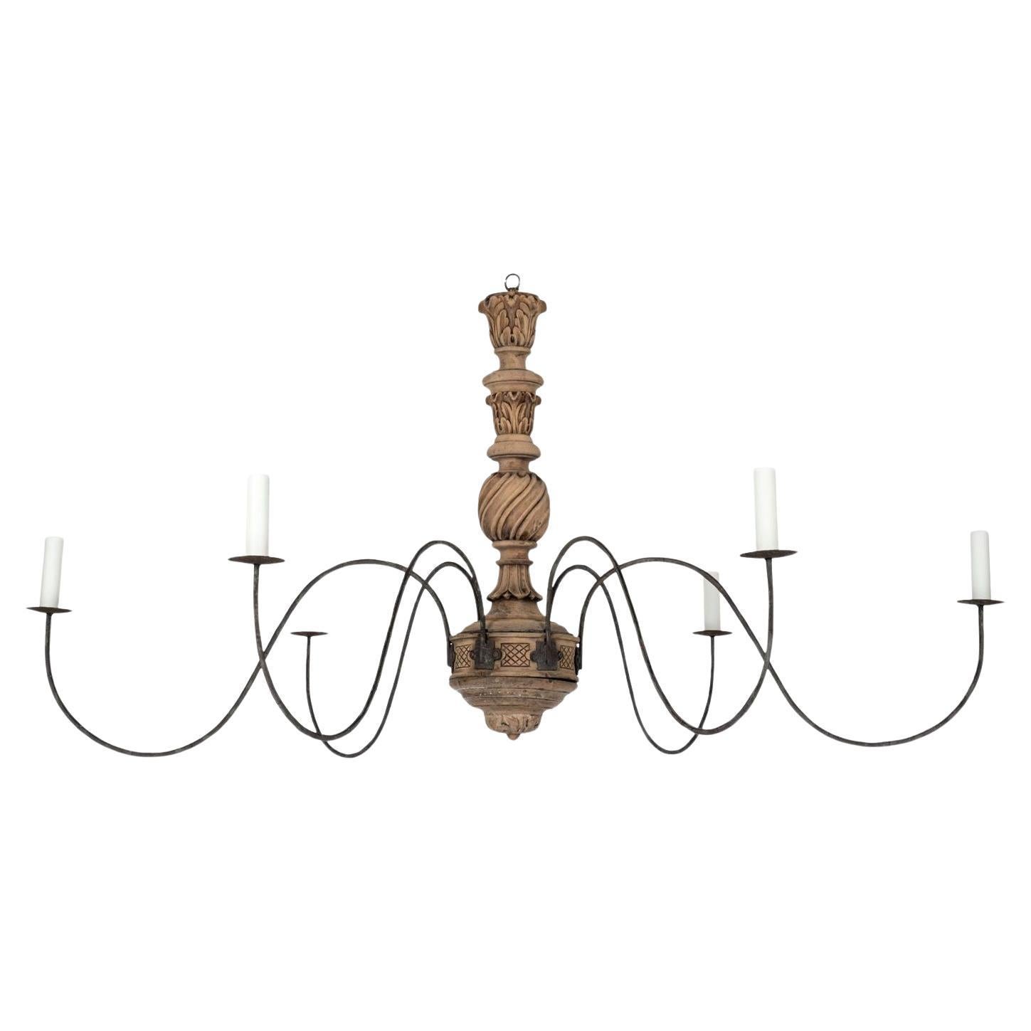 Hand-carved Bleached Wood French Chandelier For Sale