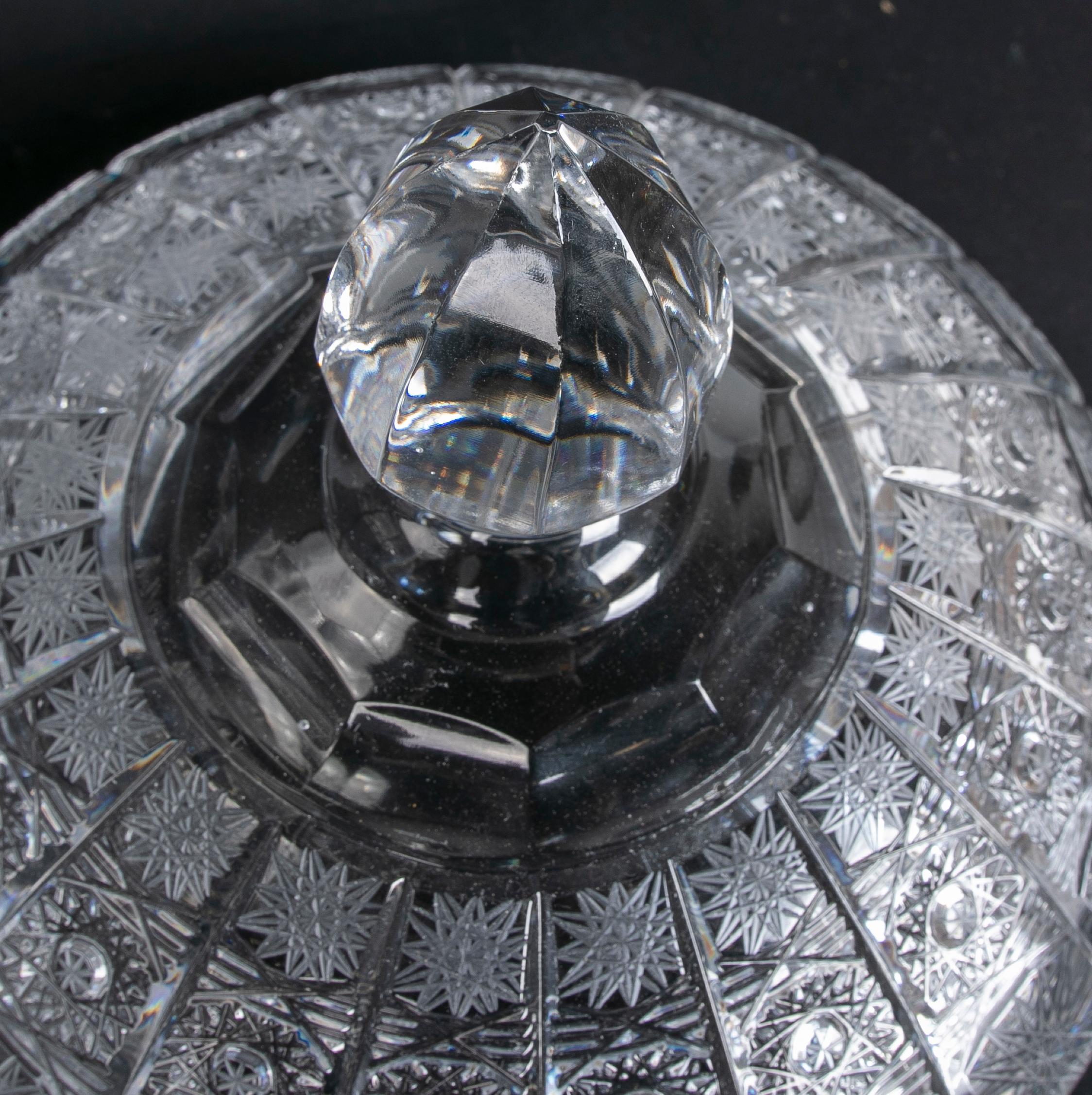 Hand-Carved Bohemian Crystal Lidded Vessel For Sale 5
