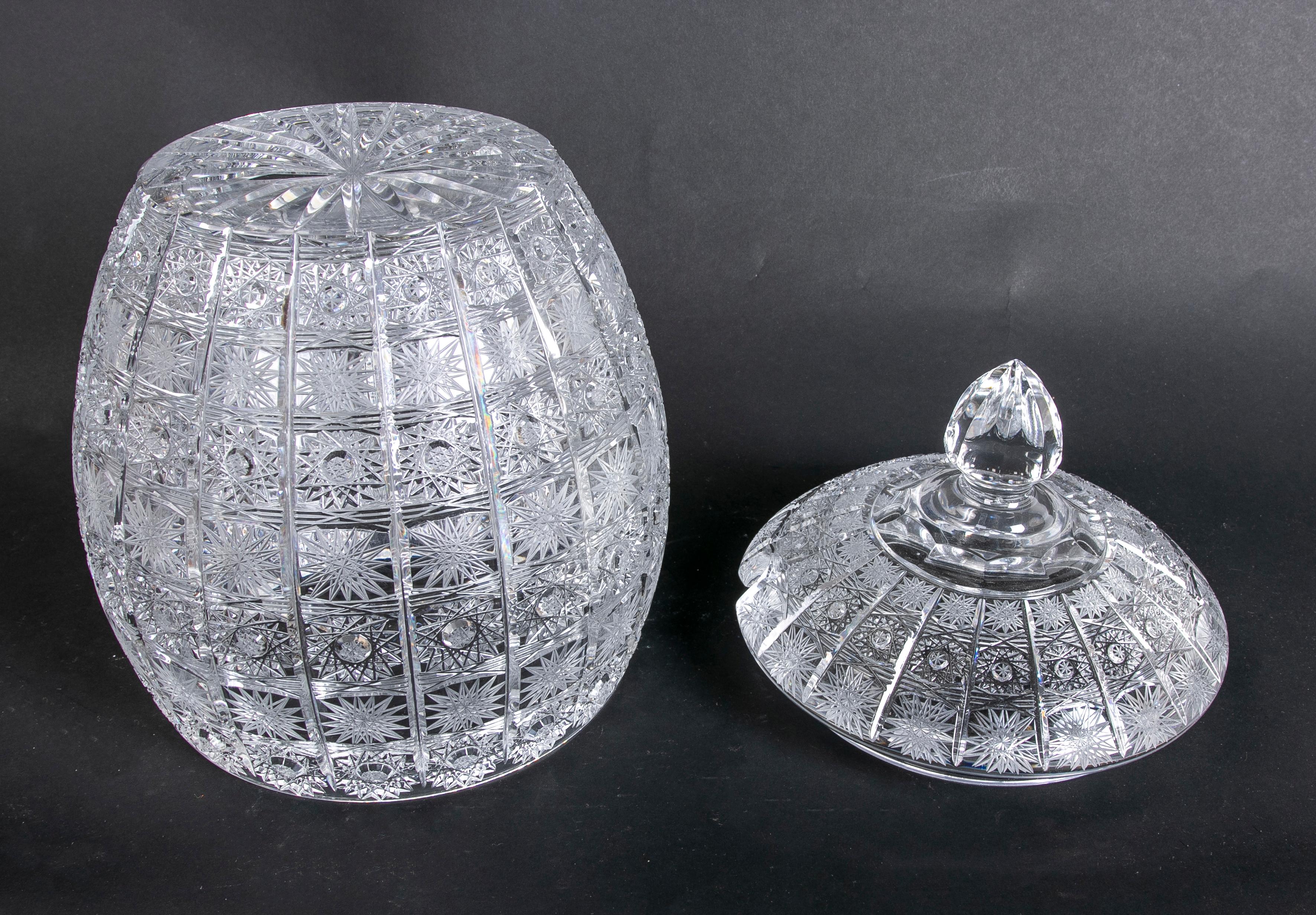 Hand-Carved Bohemian Crystal Lidded Vessel For Sale 7