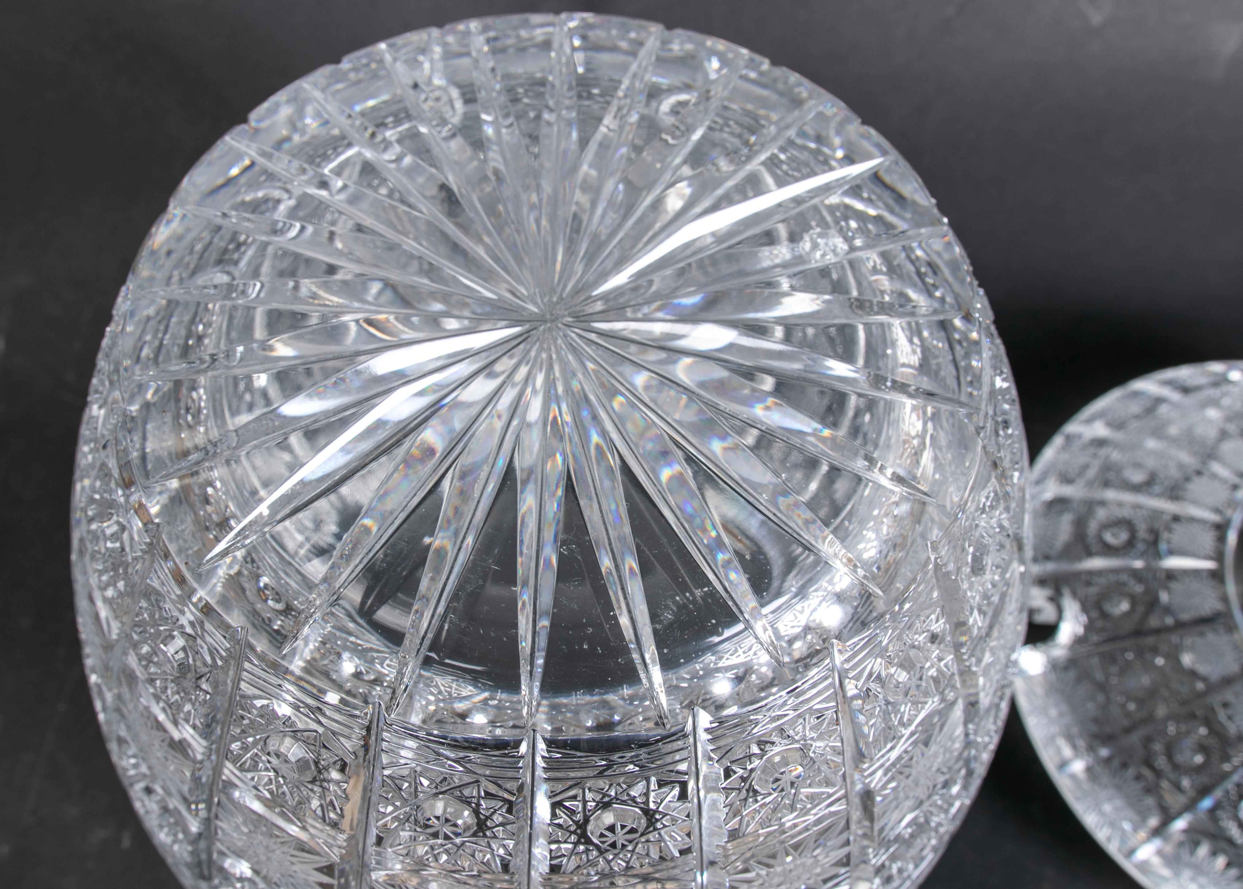 Hand-Carved Bohemian Crystal Lidded Vessel For Sale 9