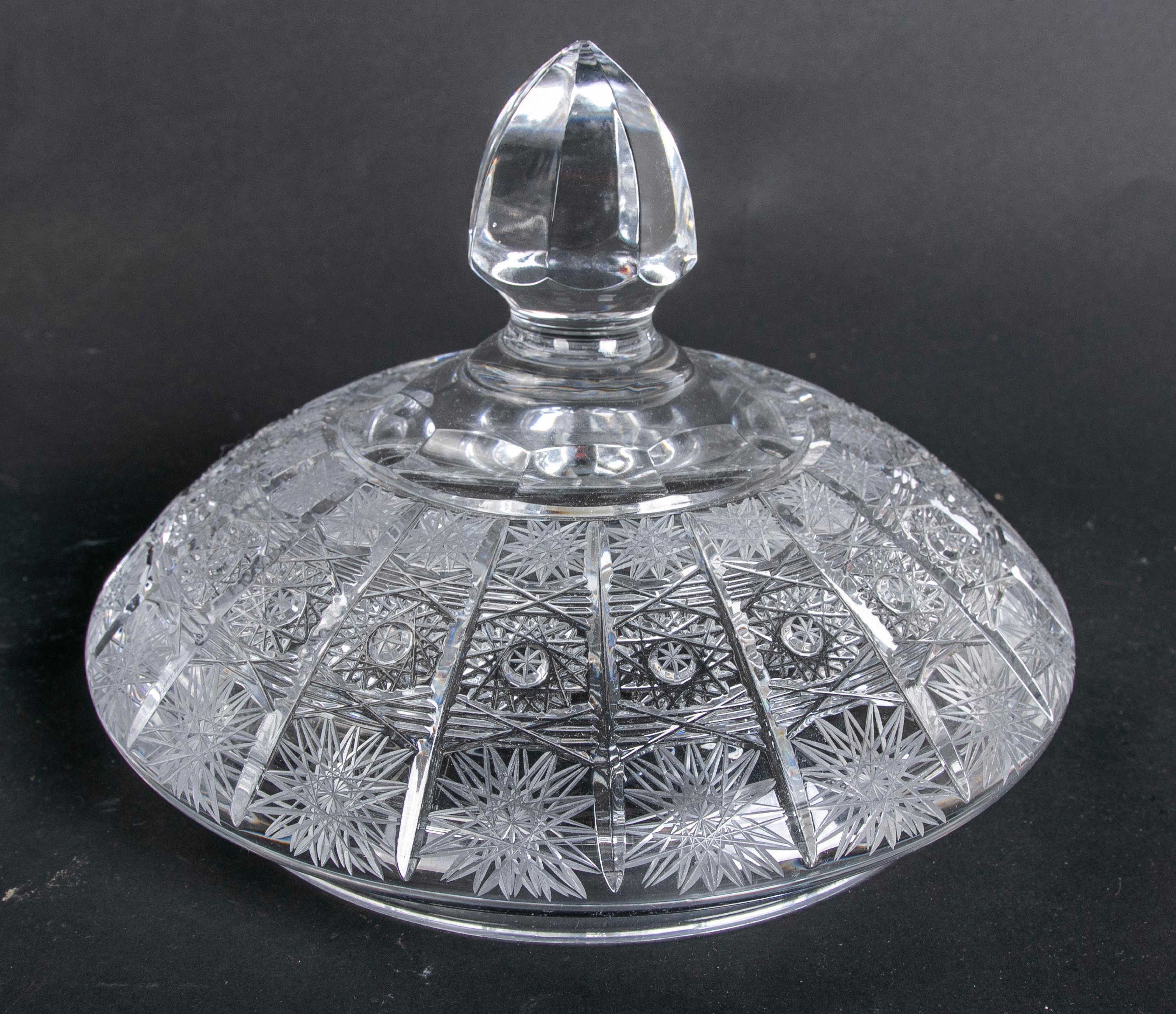 Hand-Carved Bohemian Crystal Lidded Vessel For Sale 10