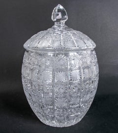 Hand-Carved Bohemian Crystal Lidded Vessel