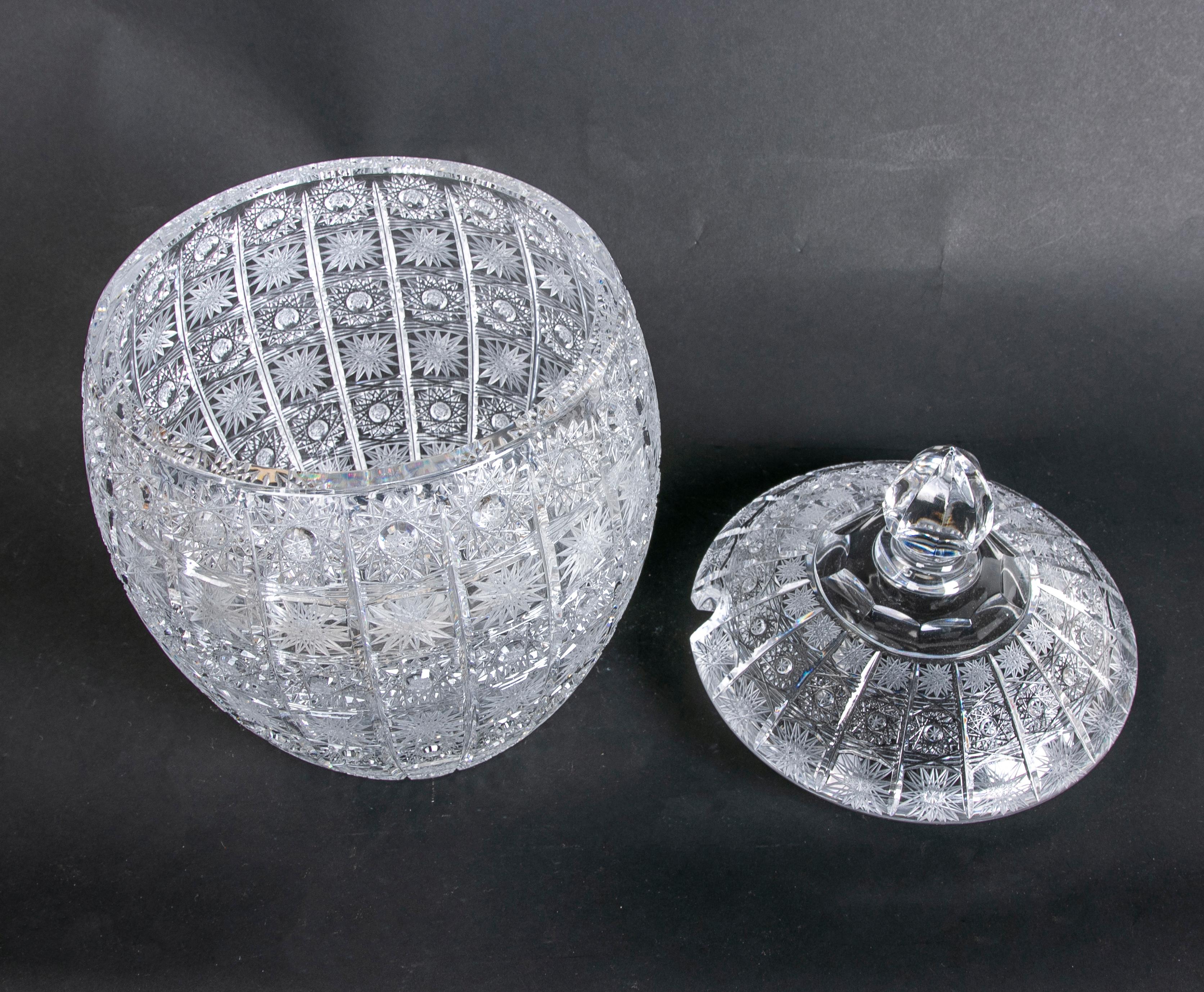 Hand-Carved Bohemian Crystal Lidded Vessel In Good Condition For Sale In Marbella, ES