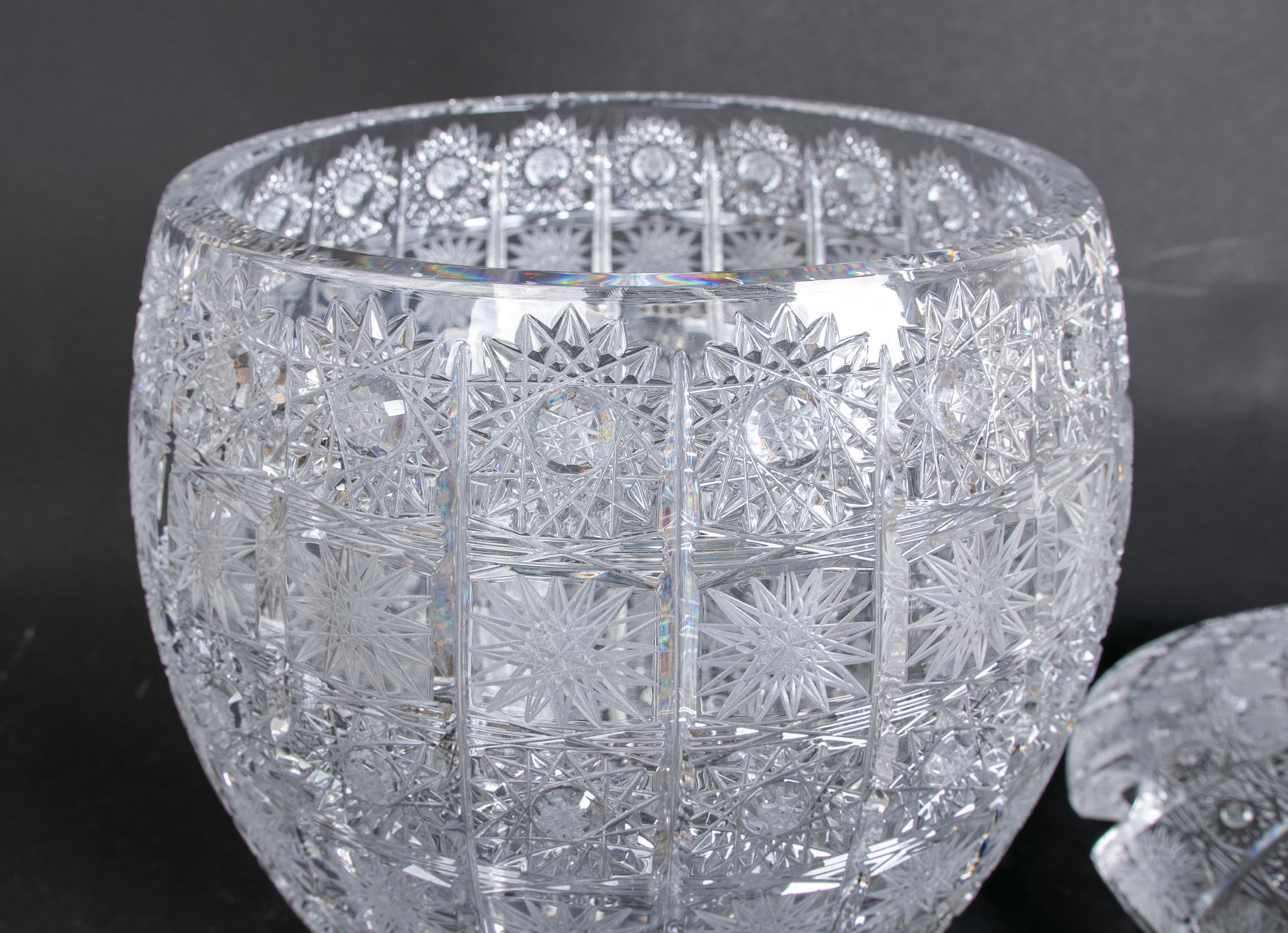 Glass Hand-Carved Bohemian Crystal Lidded Vessel For Sale