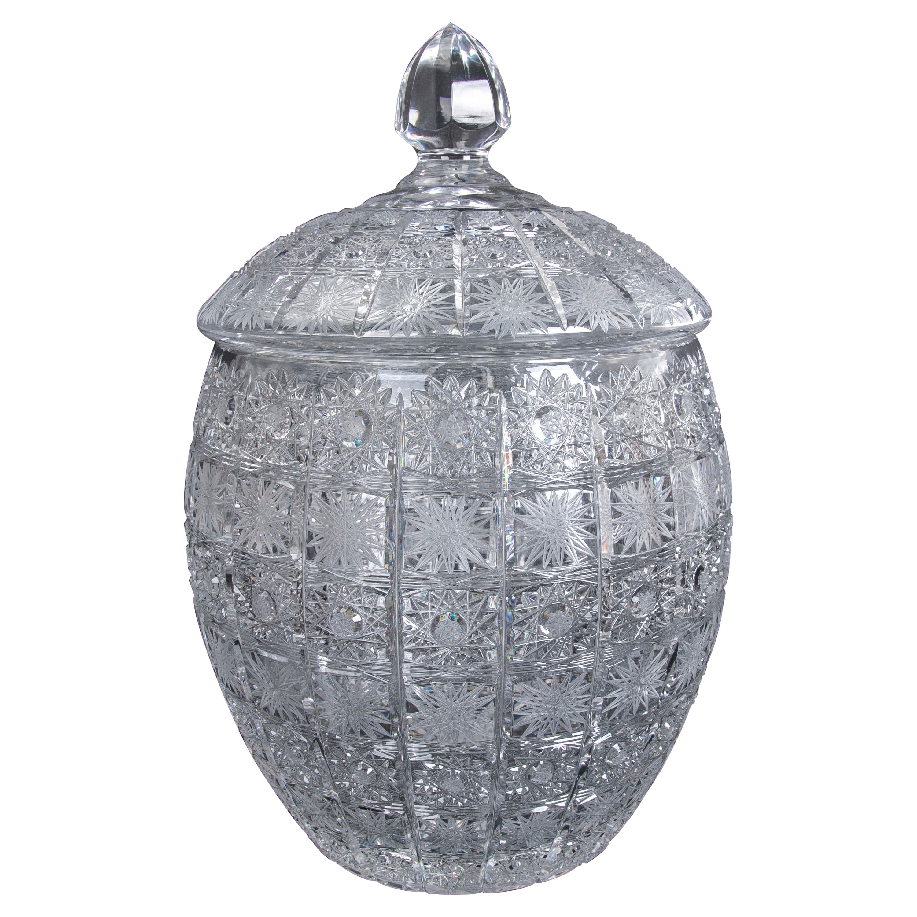 Hand-Carved Bohemian Crystal Lidded Vessel