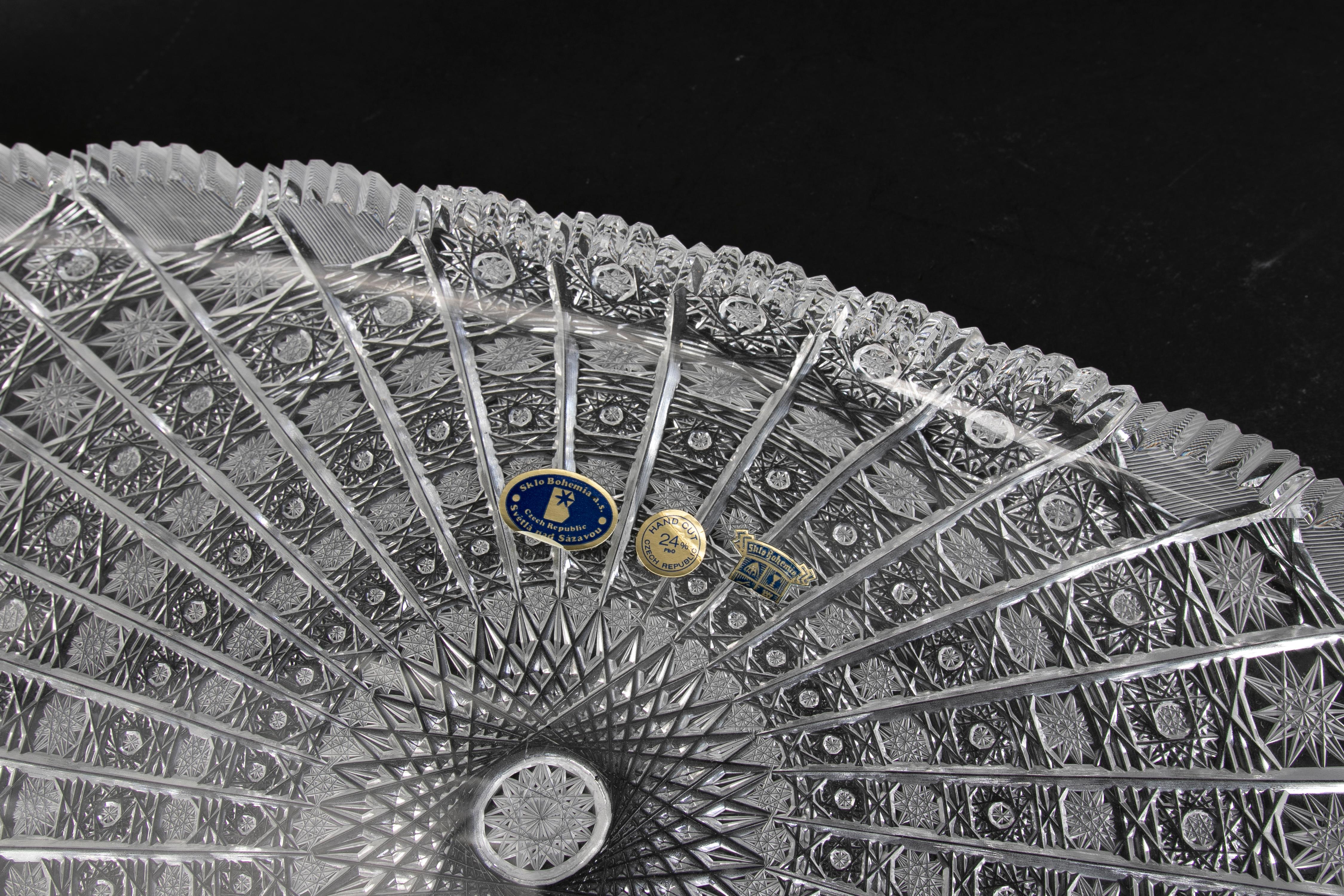 Czech Hand-Carved Bohemian Crystal Oval Tray For Sale
