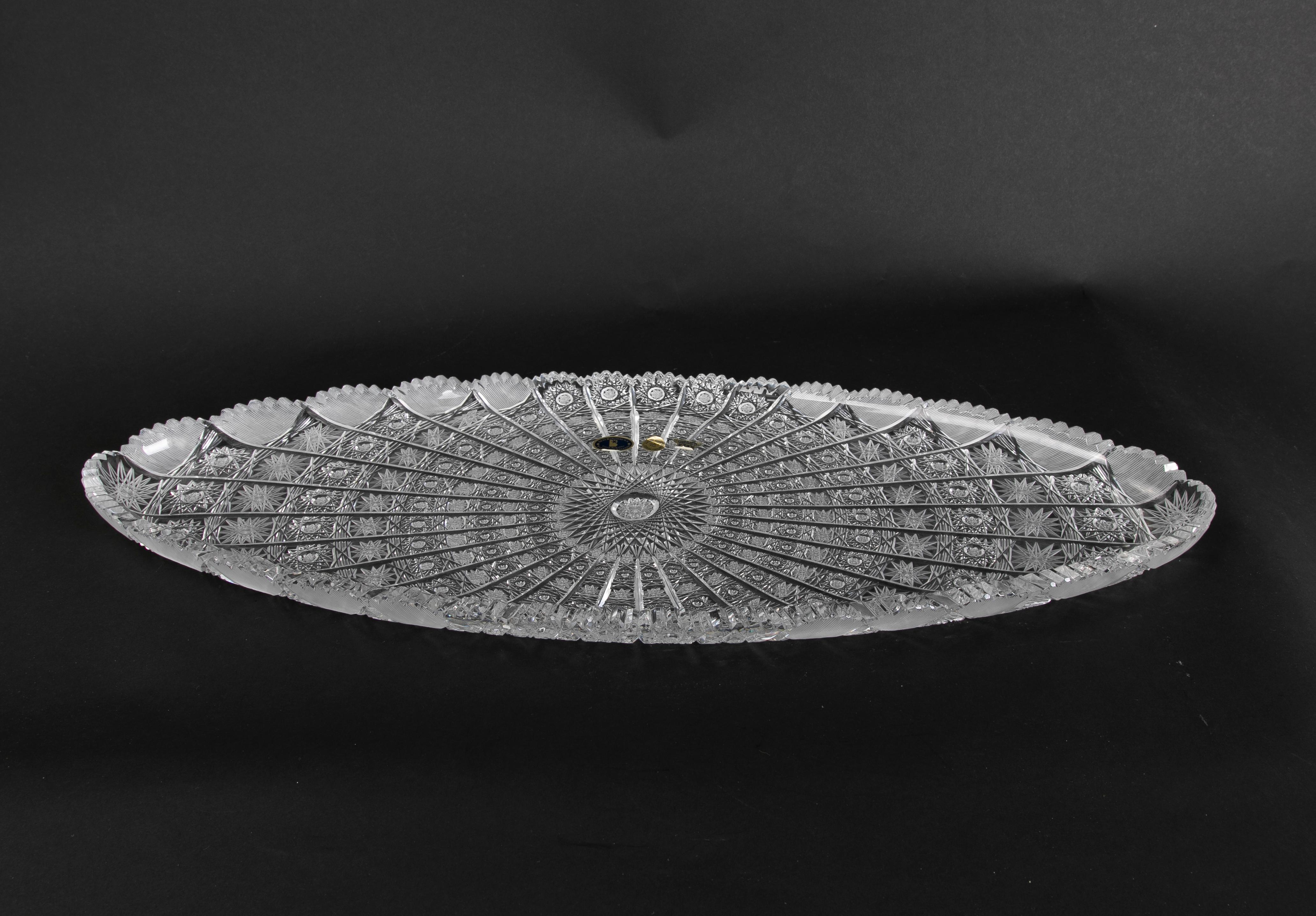 Hand-Carved Bohemian Crystal Oval Tray For Sale 2