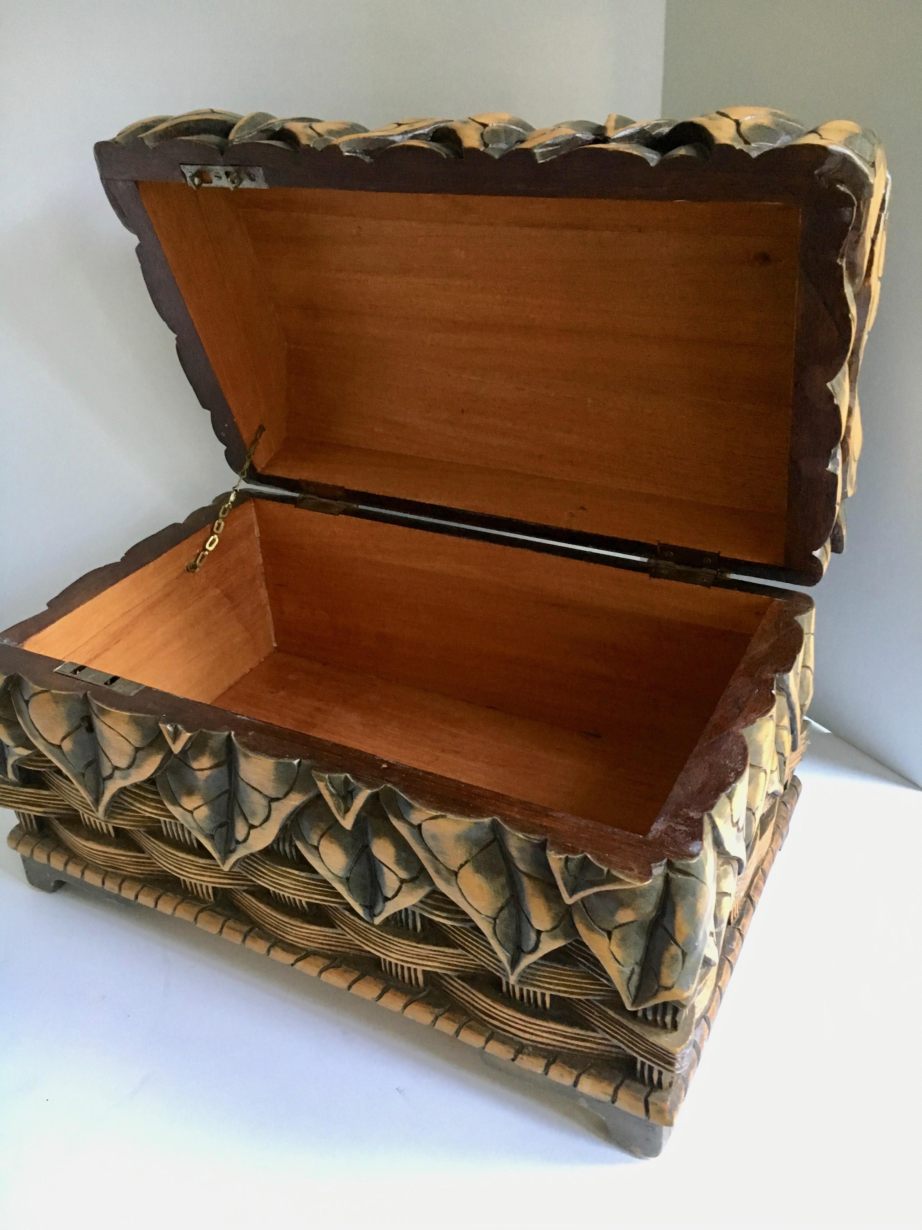 Folk Art Hand-Carved Box with Floral Detailing