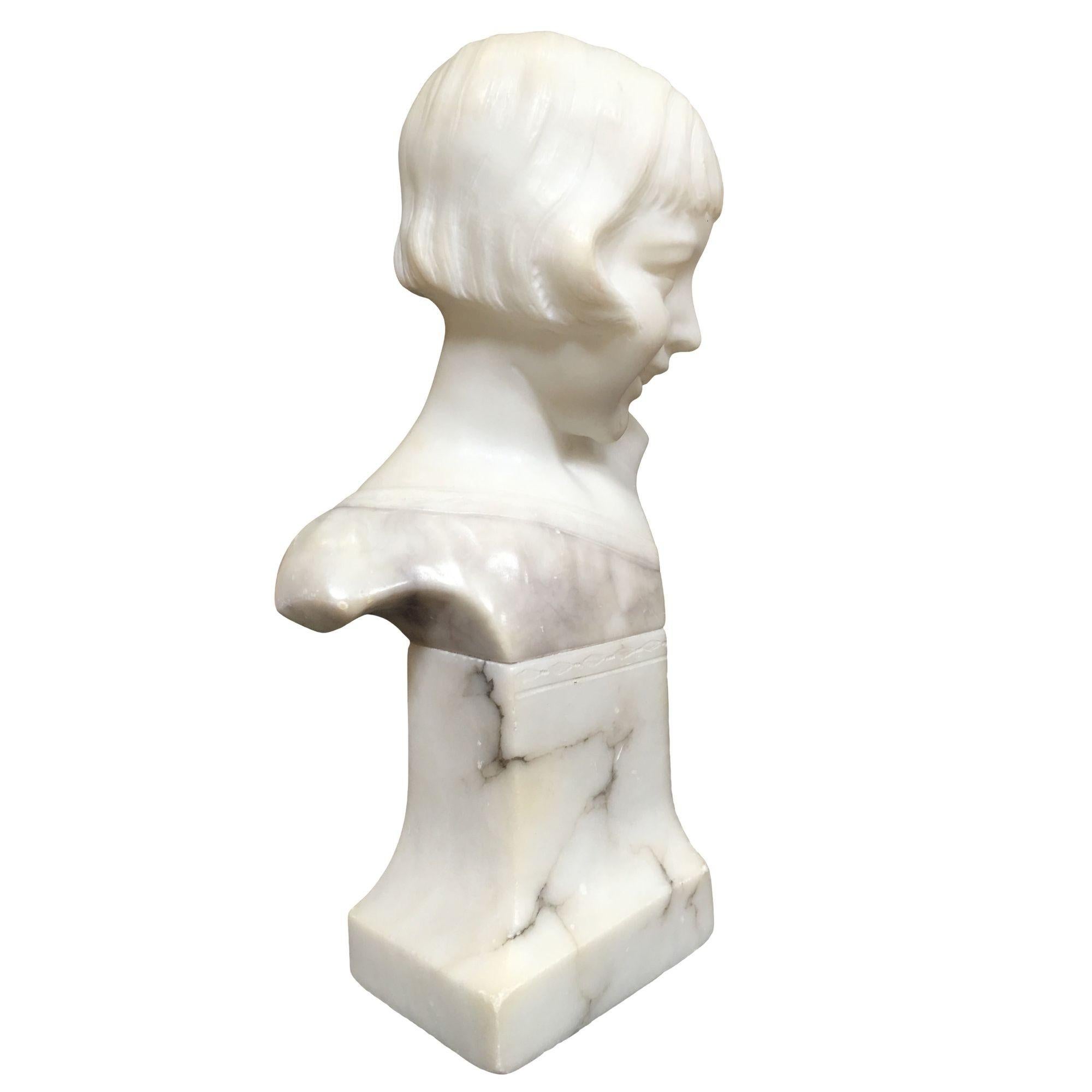 Hand Carved Boy and Girl Alabaster Bust Set For Sale 4