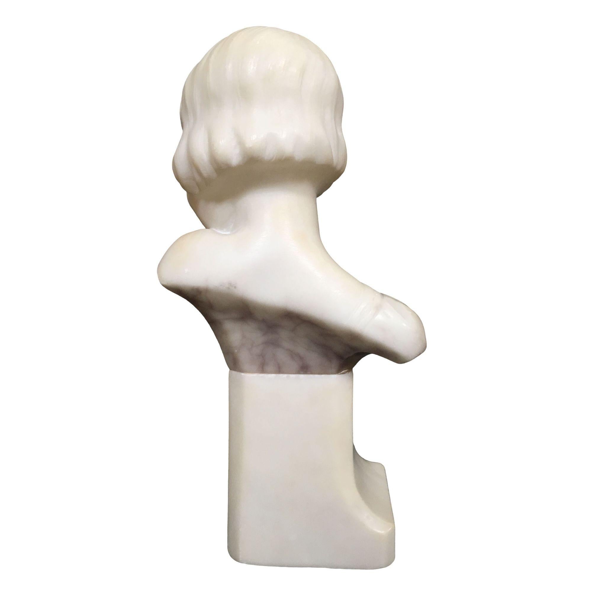 Hand Carved Boy and Girl Alabaster Bust Set For Sale 5