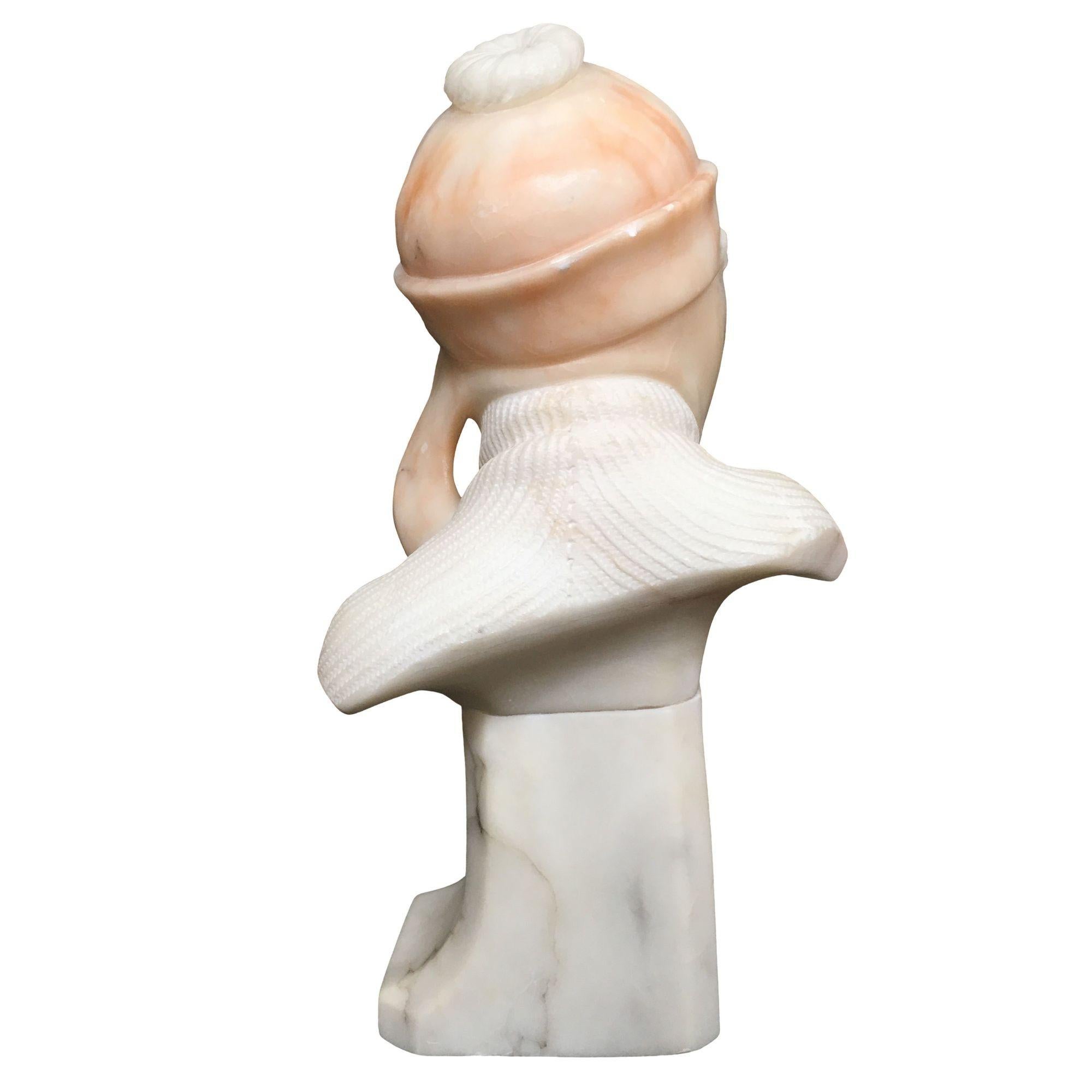 Early 20th Century Hand Carved Boy and Girl Alabaster Bust Set For Sale