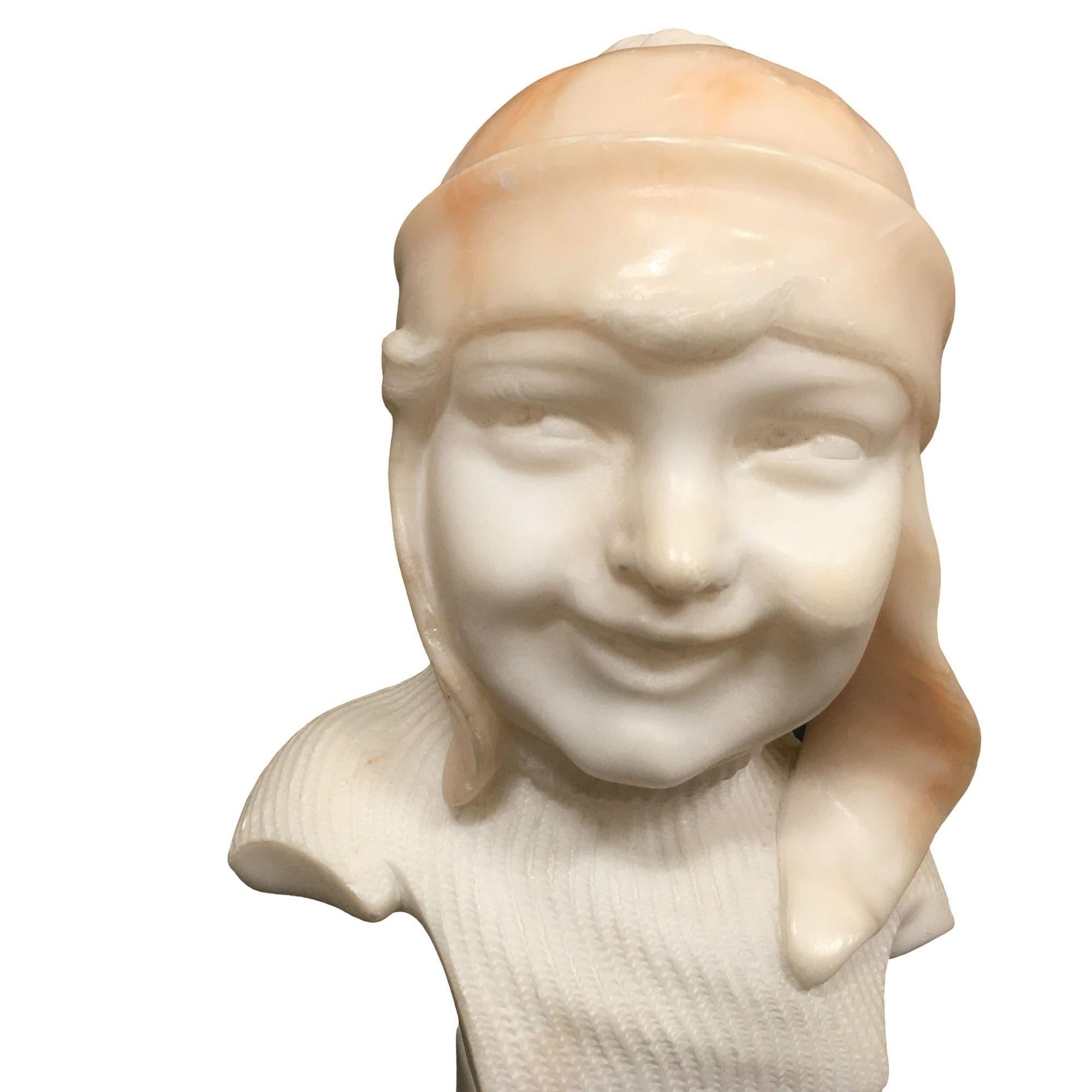 Hand Carved Boy and Girl Alabaster Bust Set For Sale 1