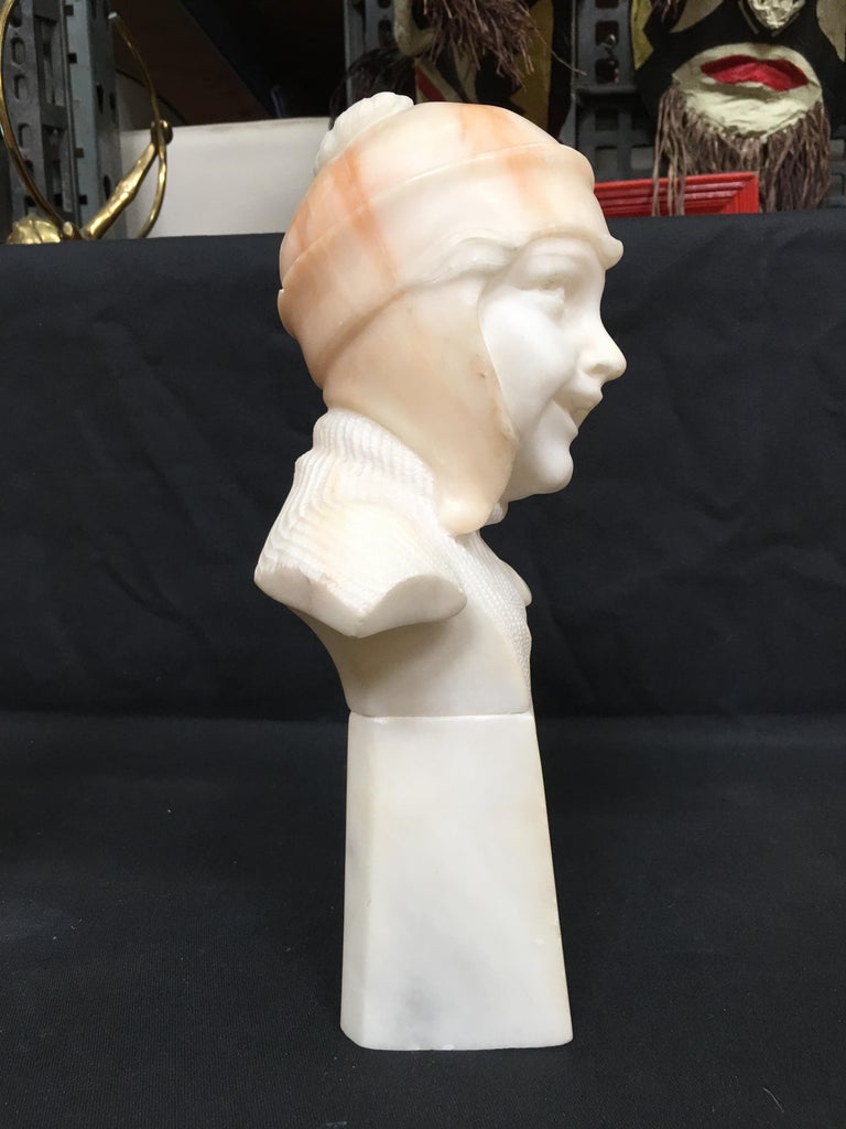 Hand Carved Boy and Girl Alabaster Bust Set For Sale at 1stDibs