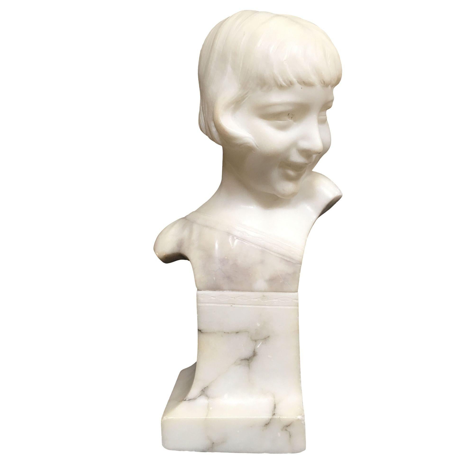 Hand Carved Boy and Girl Alabaster Bust Set For Sale 2