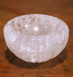 Hand Carved Brazilian Rock Crystal Bowl Vide-Poche with Scalloped Decor