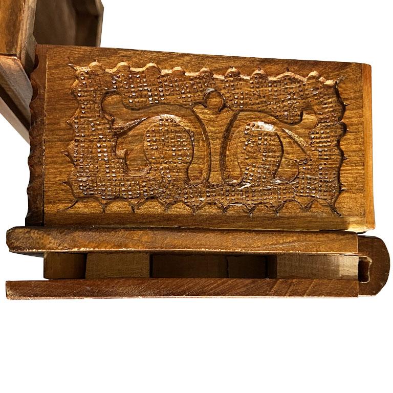 Hand Carved Brown Rectangular Wood Eagle Puzzle Box with Hidden Key Compartment For Sale 2