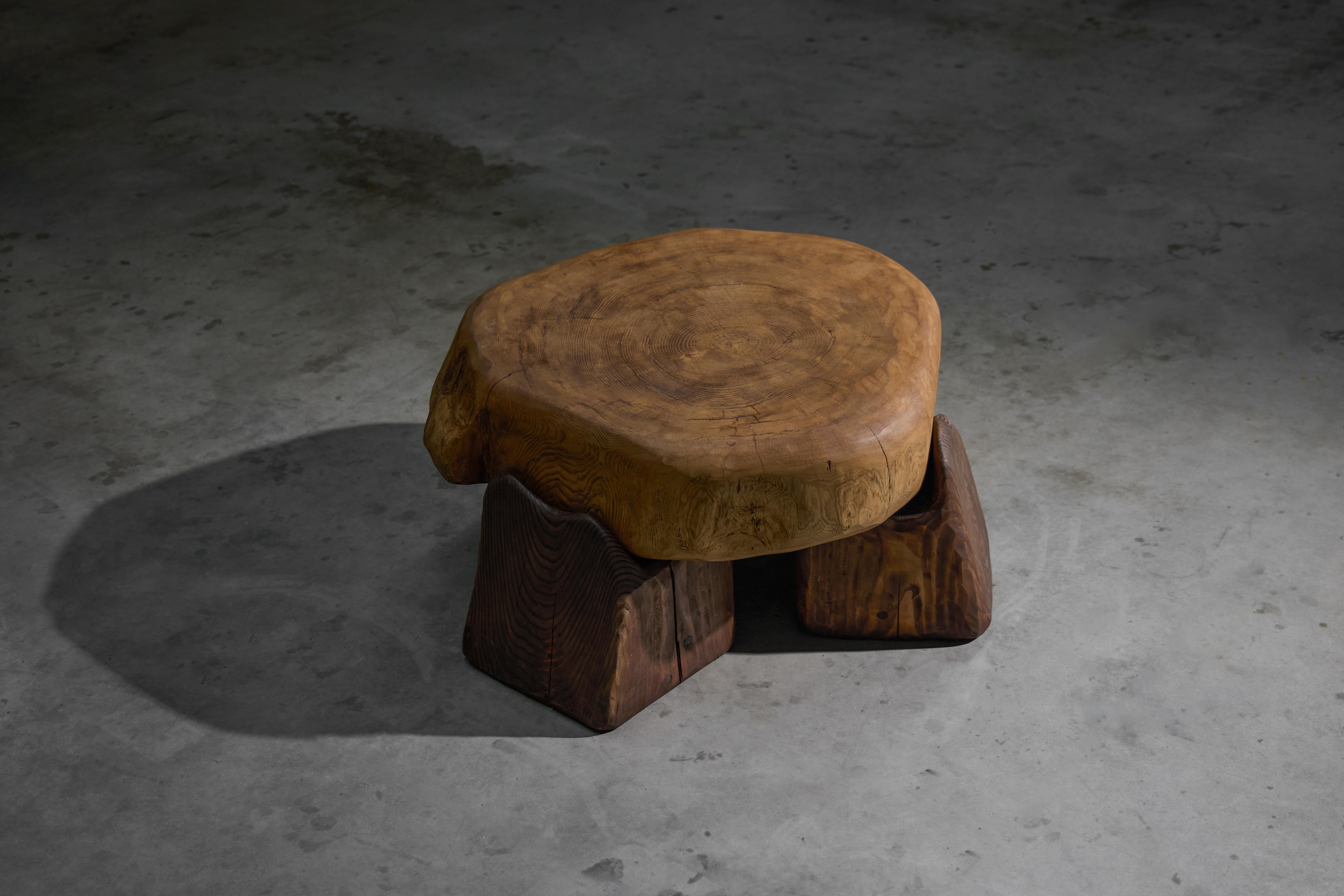 French Hand-Carved Brutalist Coffee Table, France, 2025 For Sale
