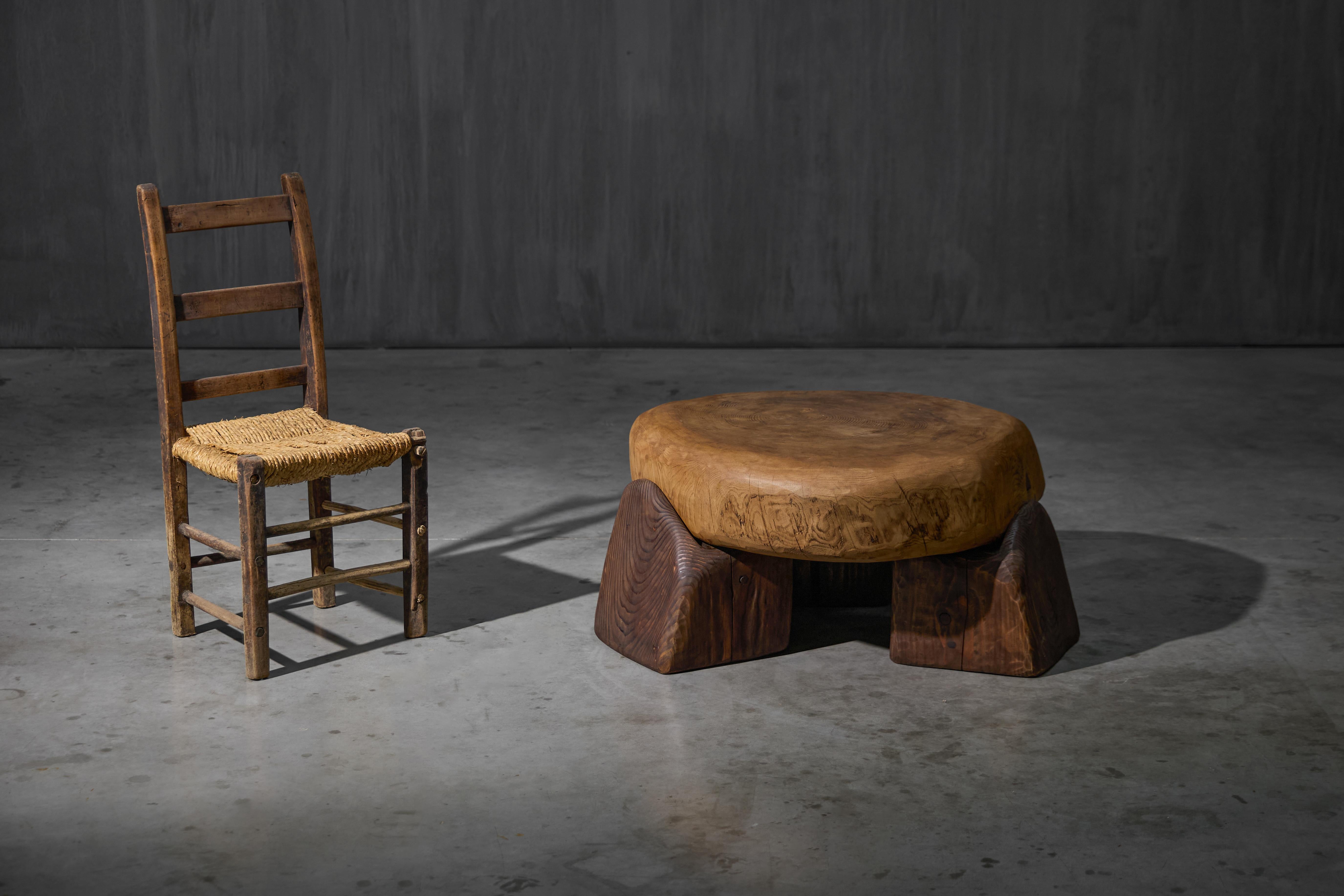 Wood Hand-Carved Brutalist Coffee Table, France, 2025 For Sale