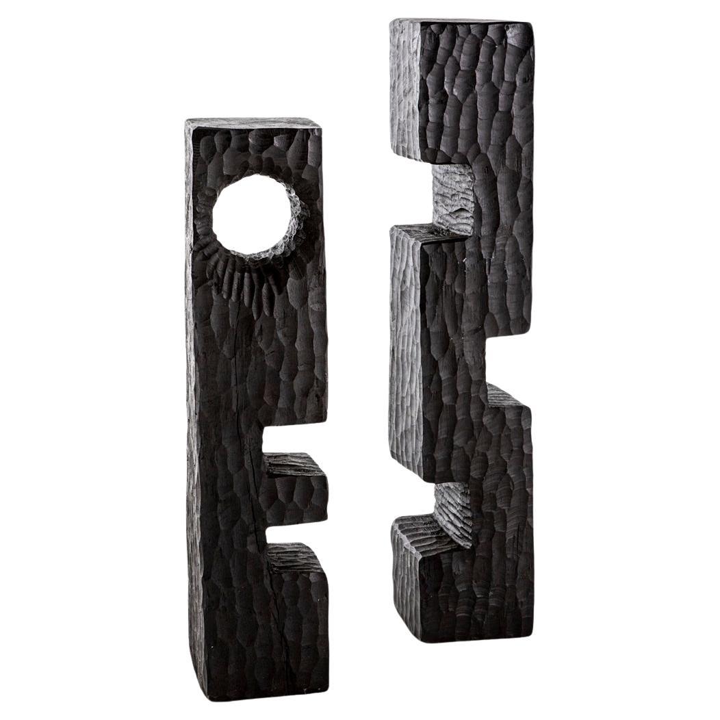 Hand Carved brutalist Decorative Etsa Totem Sculpture Set