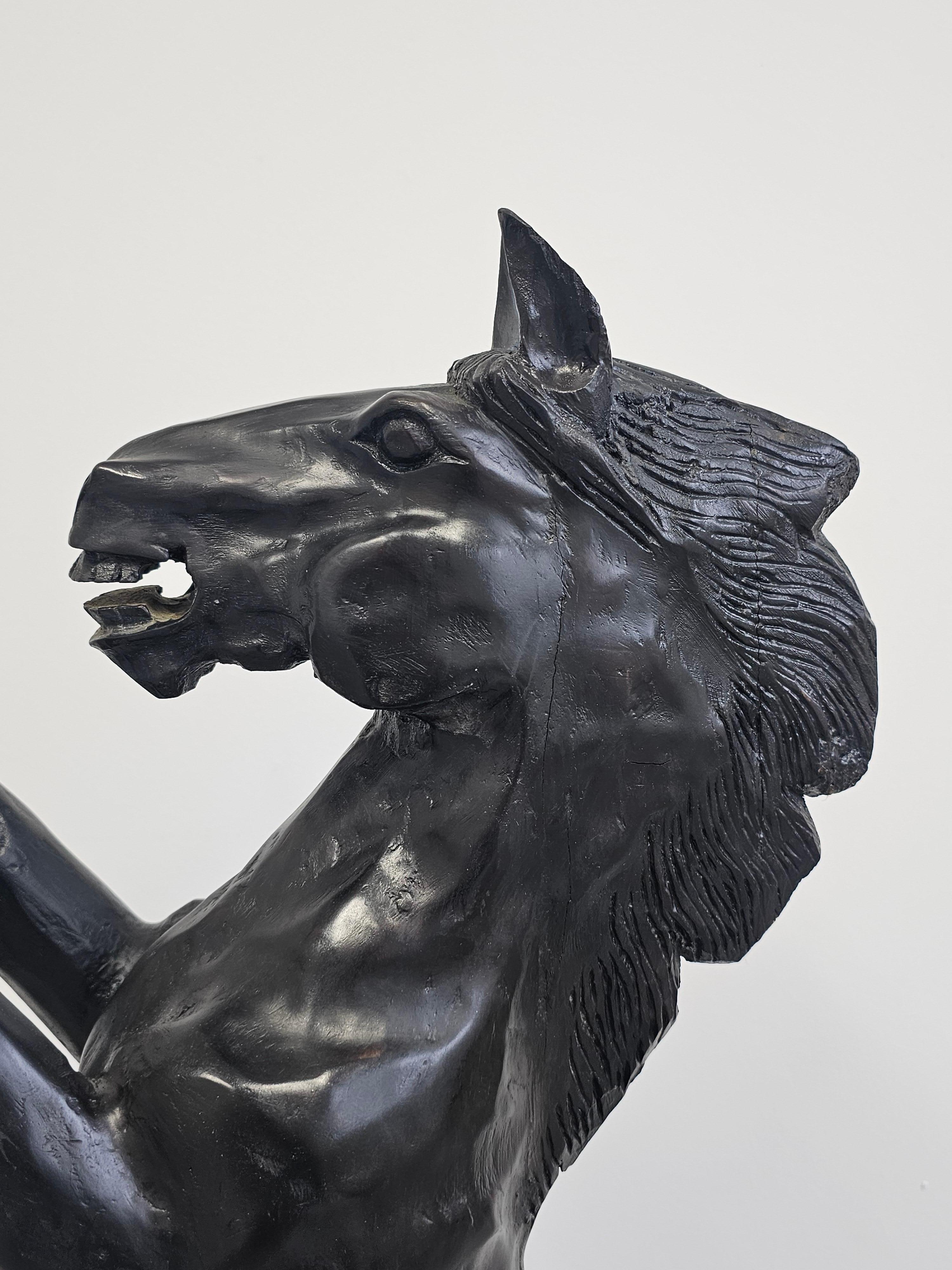 Hand-carved Brutalist Black Horse Sculpture done in ebonized wood, Italy 1970s For Sale 3