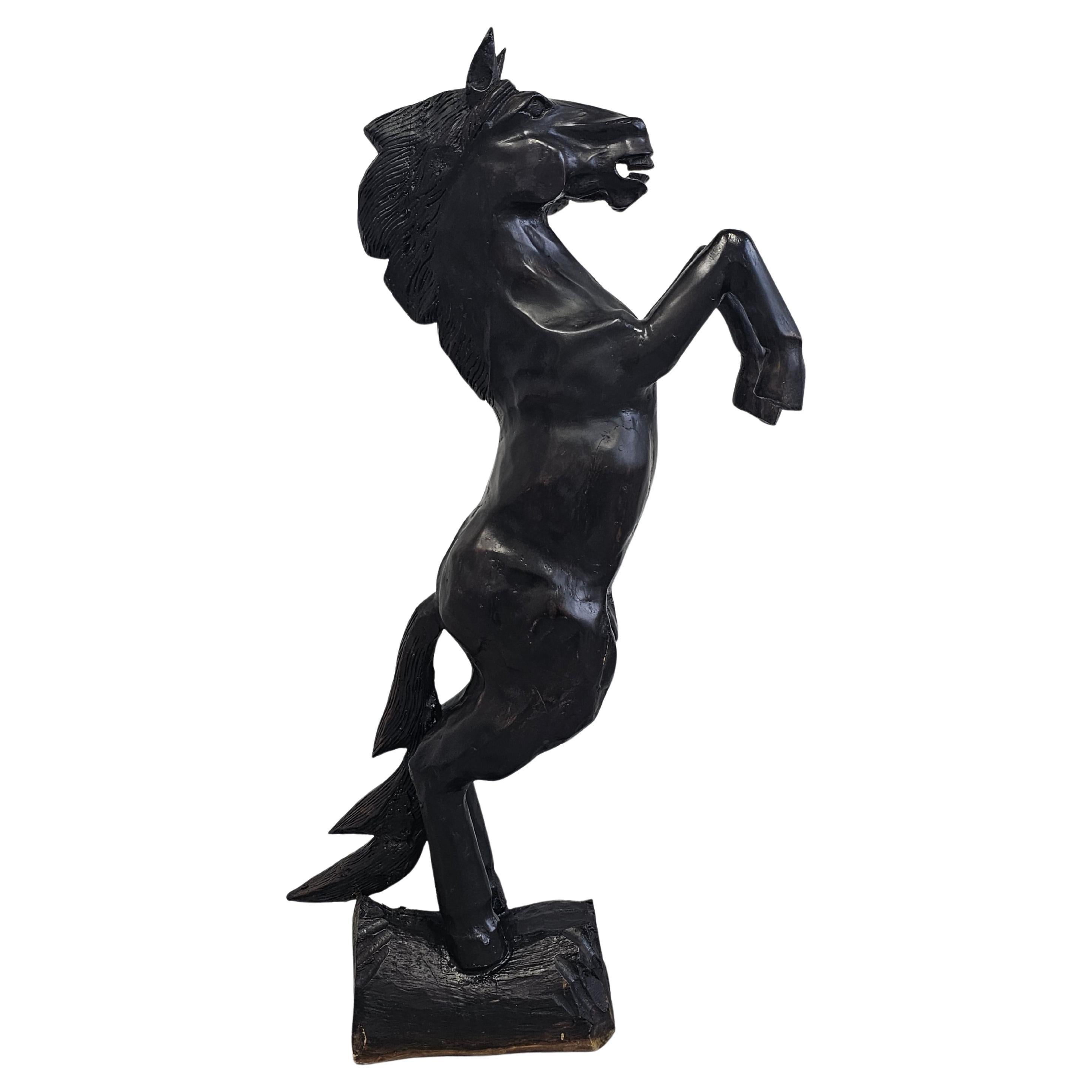 Hand-carved Brutalist Black Horse Sculpture done in ebonized wood, Italy 1970s