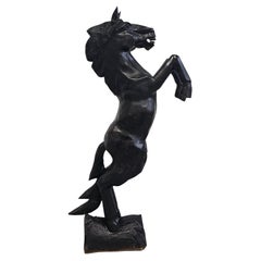 Hand-carved Brutalist Black Horse Sculpture done in ebonized wood, Italy 1970s