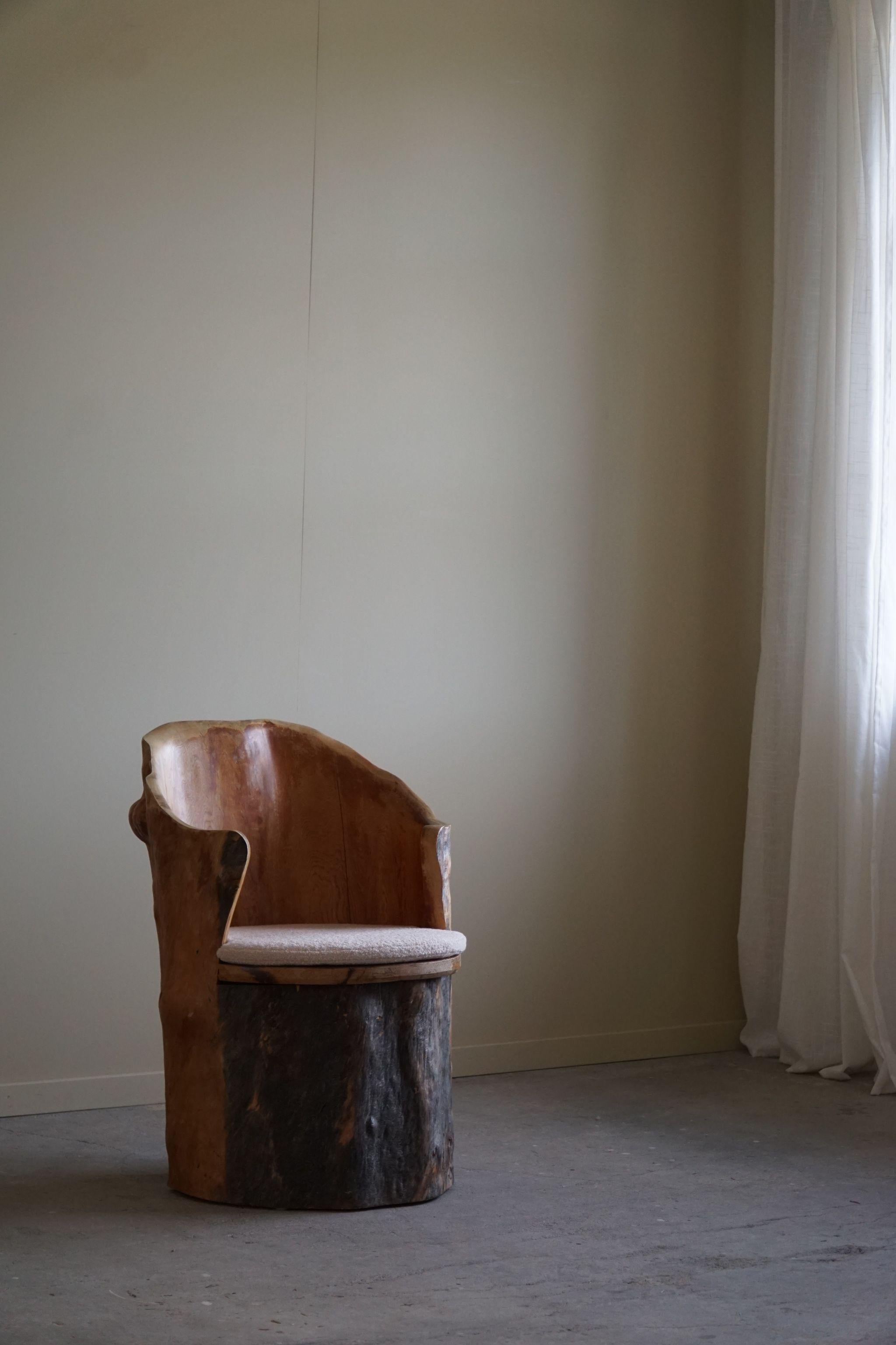 Hand-Carved Brutalist Stump Chair in Solid Pine, Wabi Sabi Style, Swedish, 1970s For Sale 4