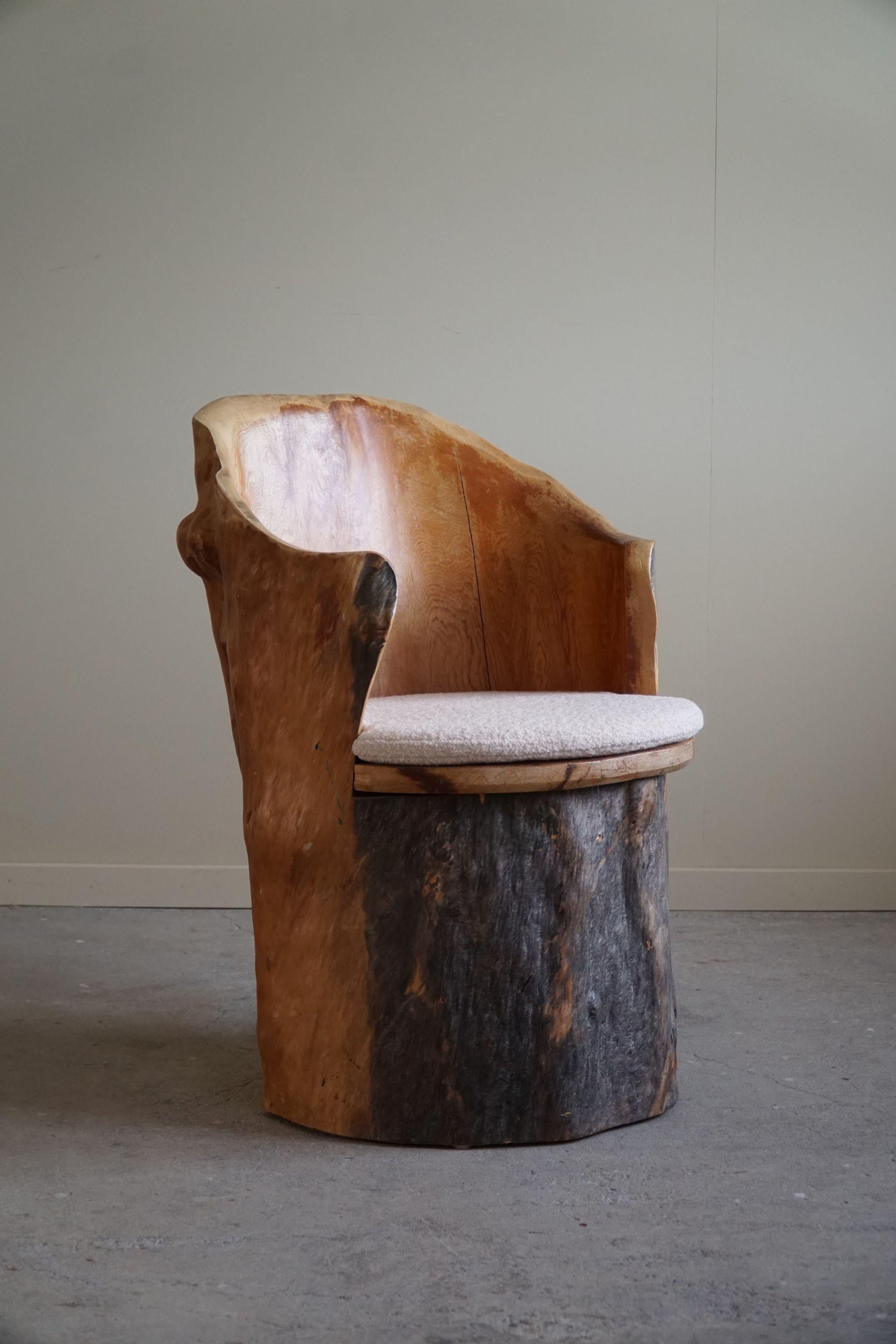 Hand-Carved Brutalist Stump Chair in Solid Pine, Wabi Sabi Style, Swedish, 1970s For Sale 5