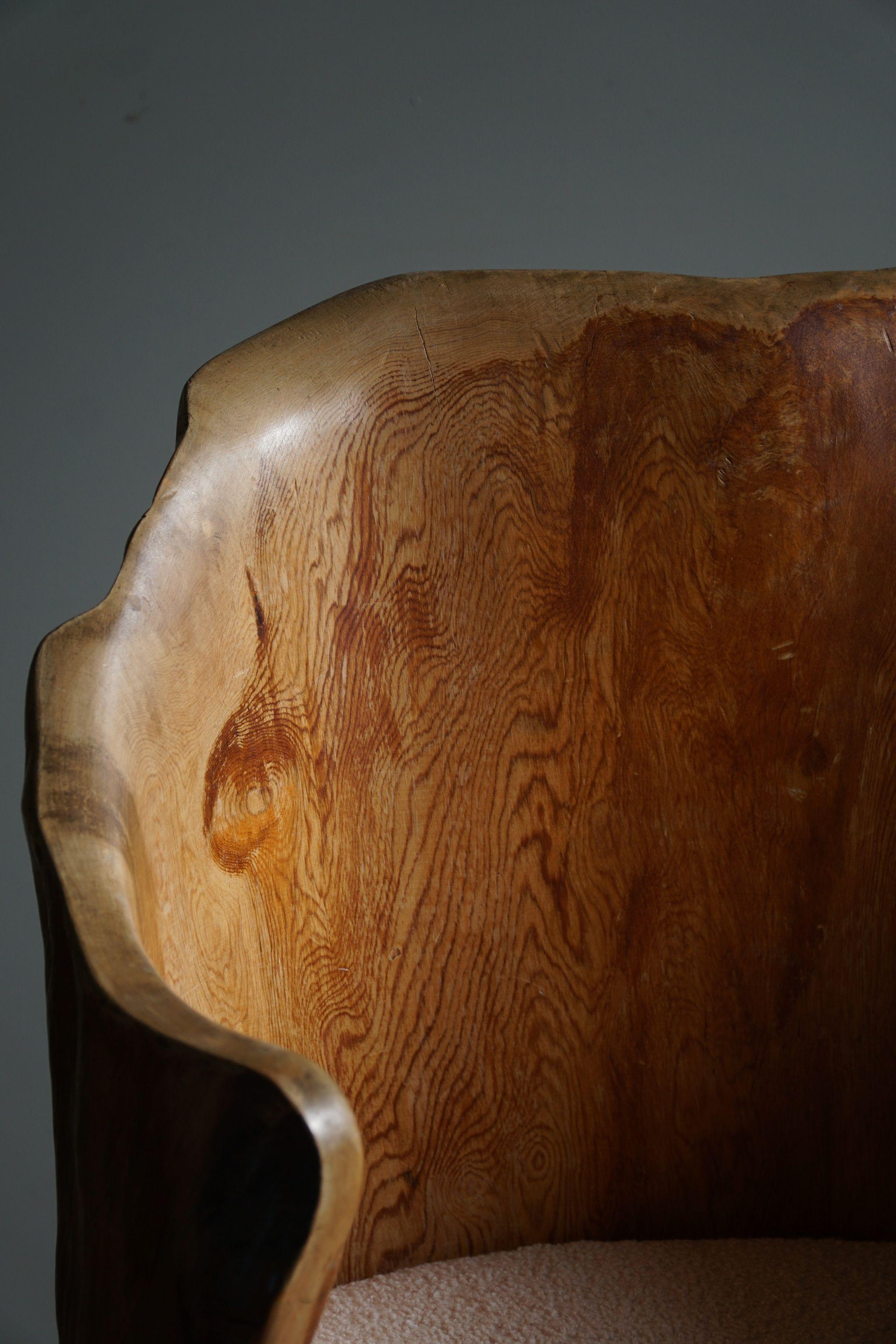 20th Century Hand-Carved Brutalist Stump Chair in Solid Pine, Wabi Sabi Style, Swedish, 1970s For Sale