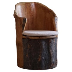 Hand-Carved Brutalist Stump Chair in Solid Pine, Wabi Sabi Style, Swedish, 1970s