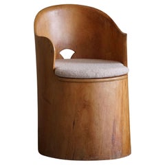 Hand Carved Brutalist Stump Chair in Solid Pine, Wabi Sabi, Swedish, 1970s