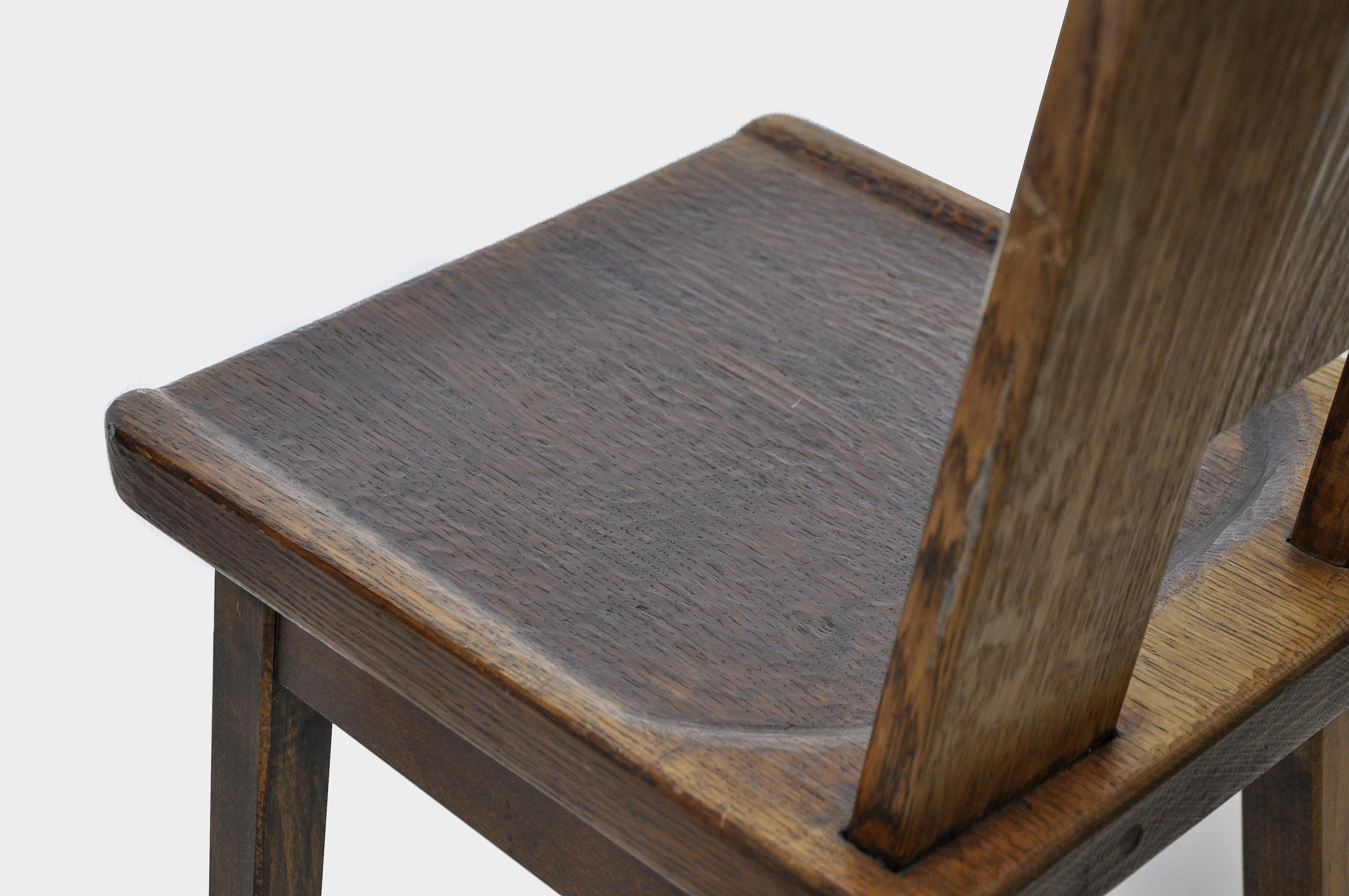 Swiss Hand Carved, Brutalistic Chairs Made of Solid Oak