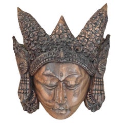 Retro Hand Carved Buddha Head Wall Plaque