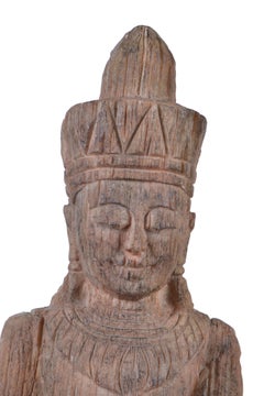 Escultura de Buda tallada a mano y montada sobre una base de madera Anglo Raj