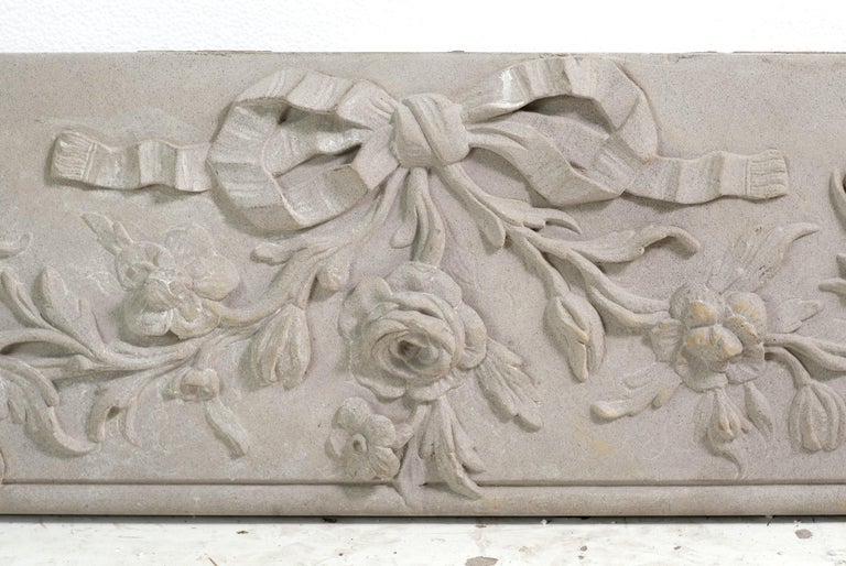Hand Carved Building Stone Frieze Ribbon and Floral Swags For Sale at