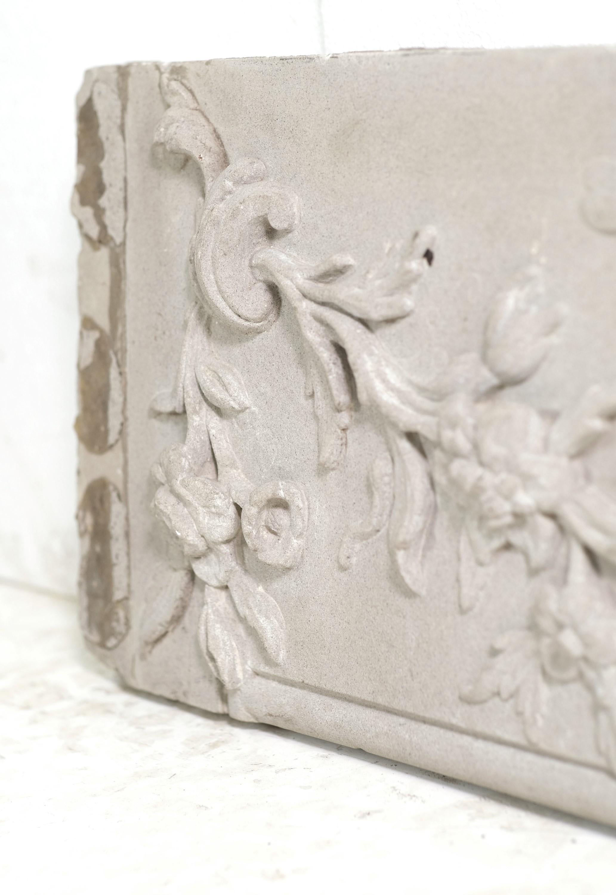American Hand Carved Building Stone Frieze Ribbon & Floral Swags For Sale