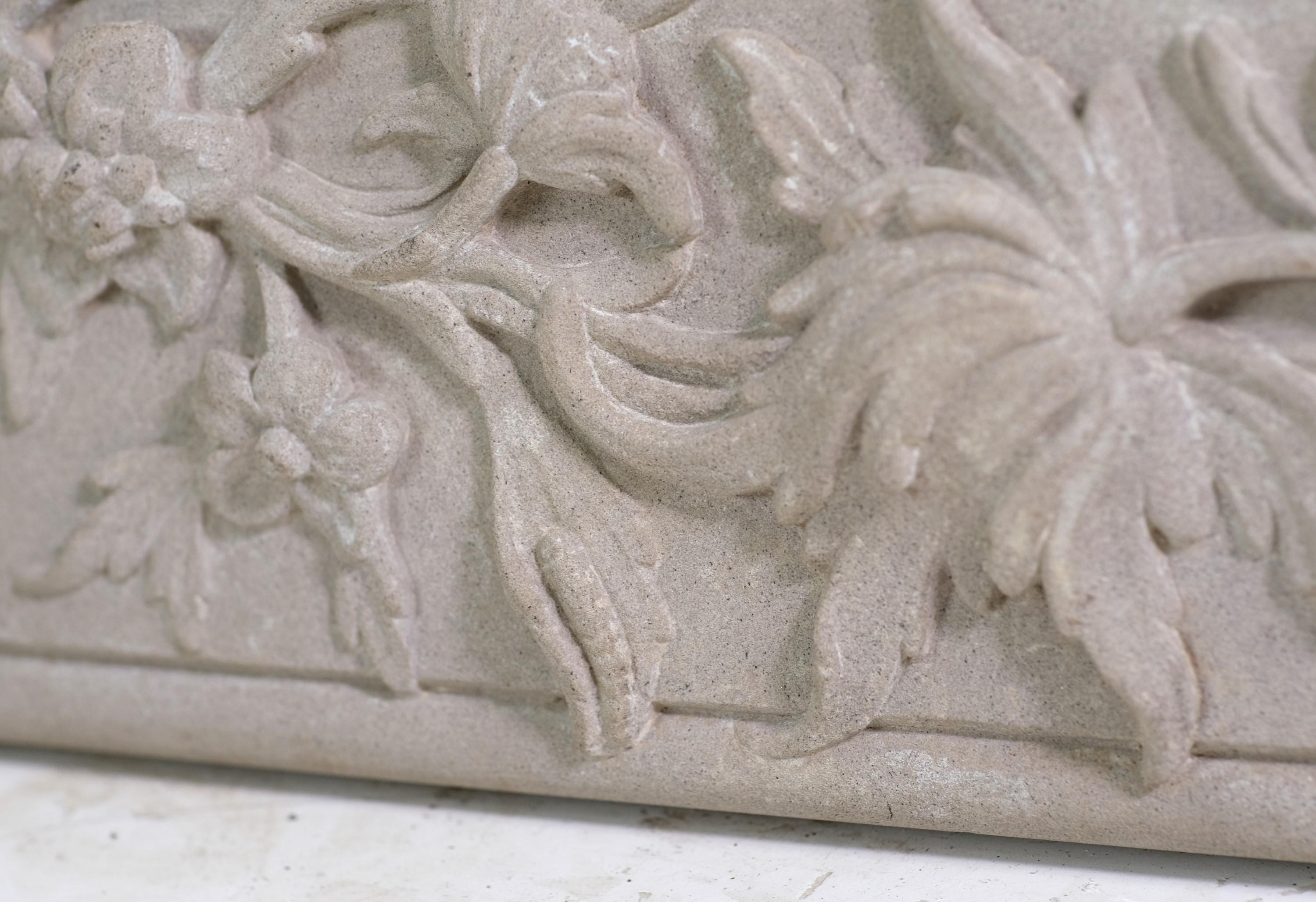 20th Century Hand Carved Building Stone Frieze Ribbon & Floral Swags For Sale